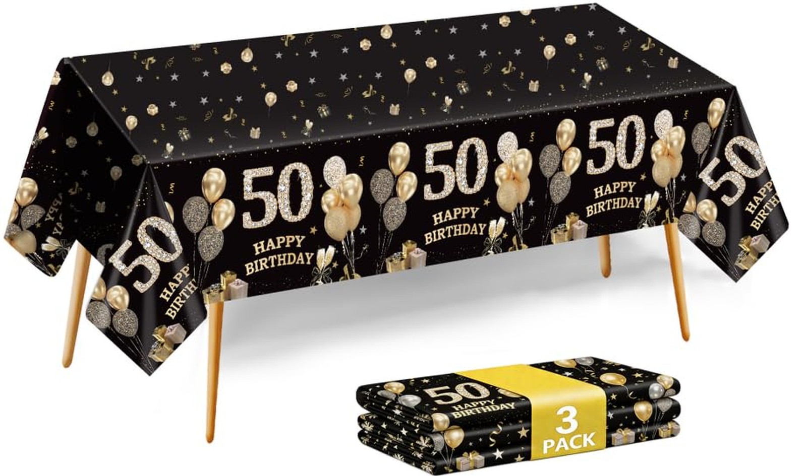 3Pcs 50th Birthday Tablecloth, Black Gold 50th Birthday Decorations for Men W... 3Pcs 50th Birthday Tablecloth, Black Gold 50th Birthday Decorations for Men W...