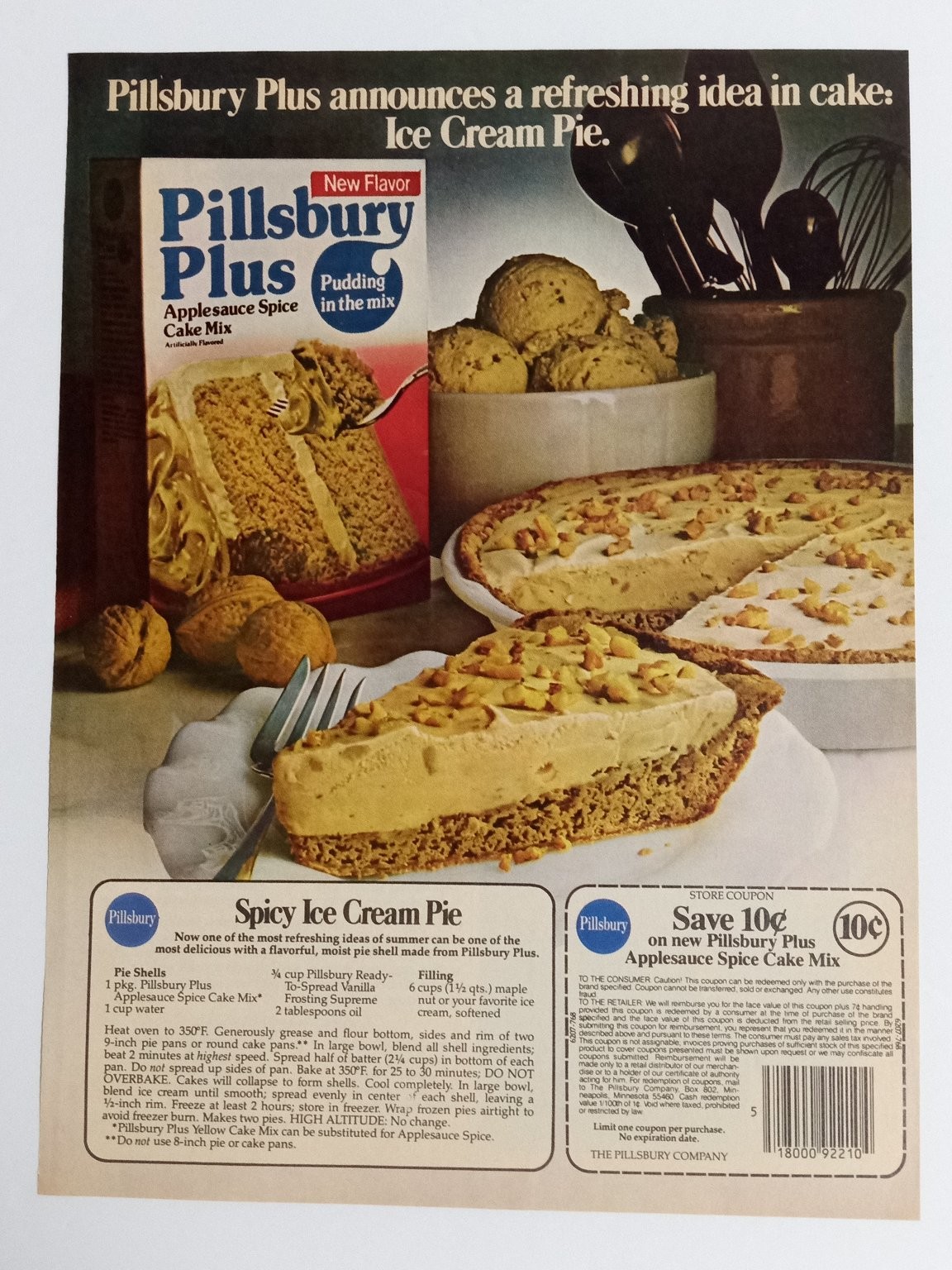 Pillsbury Magazine Ad Applesauce Spice Cake Mix Ice Cream Pie 1970s Coupon Pillsbury Magazine Ad Applesauce Spice Cake Mix Ice Cream Pie 1970s Coupon