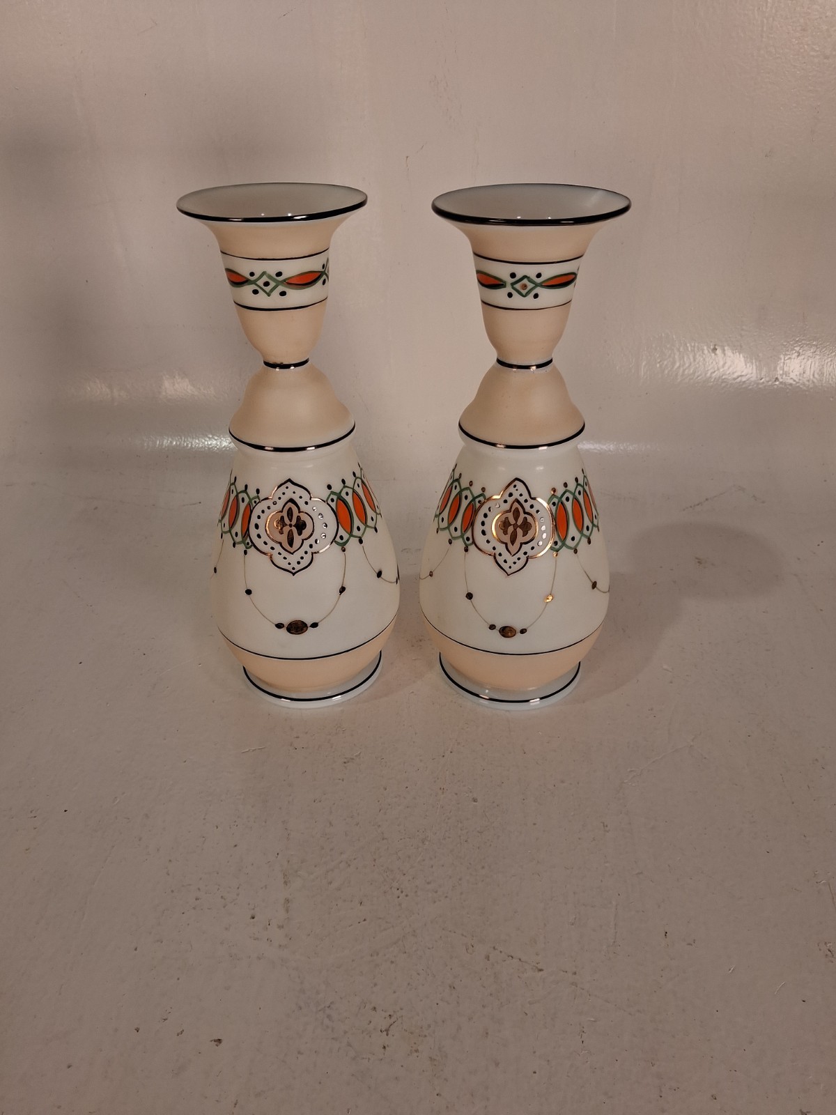 Beautiful Pair Of Bohemian Opaline Glass Blown And Painted Vases, 9