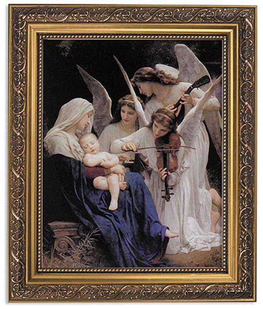 Ornate Gold Tone Song of the Angels Religious Framed Portrait Print, 13 Inch