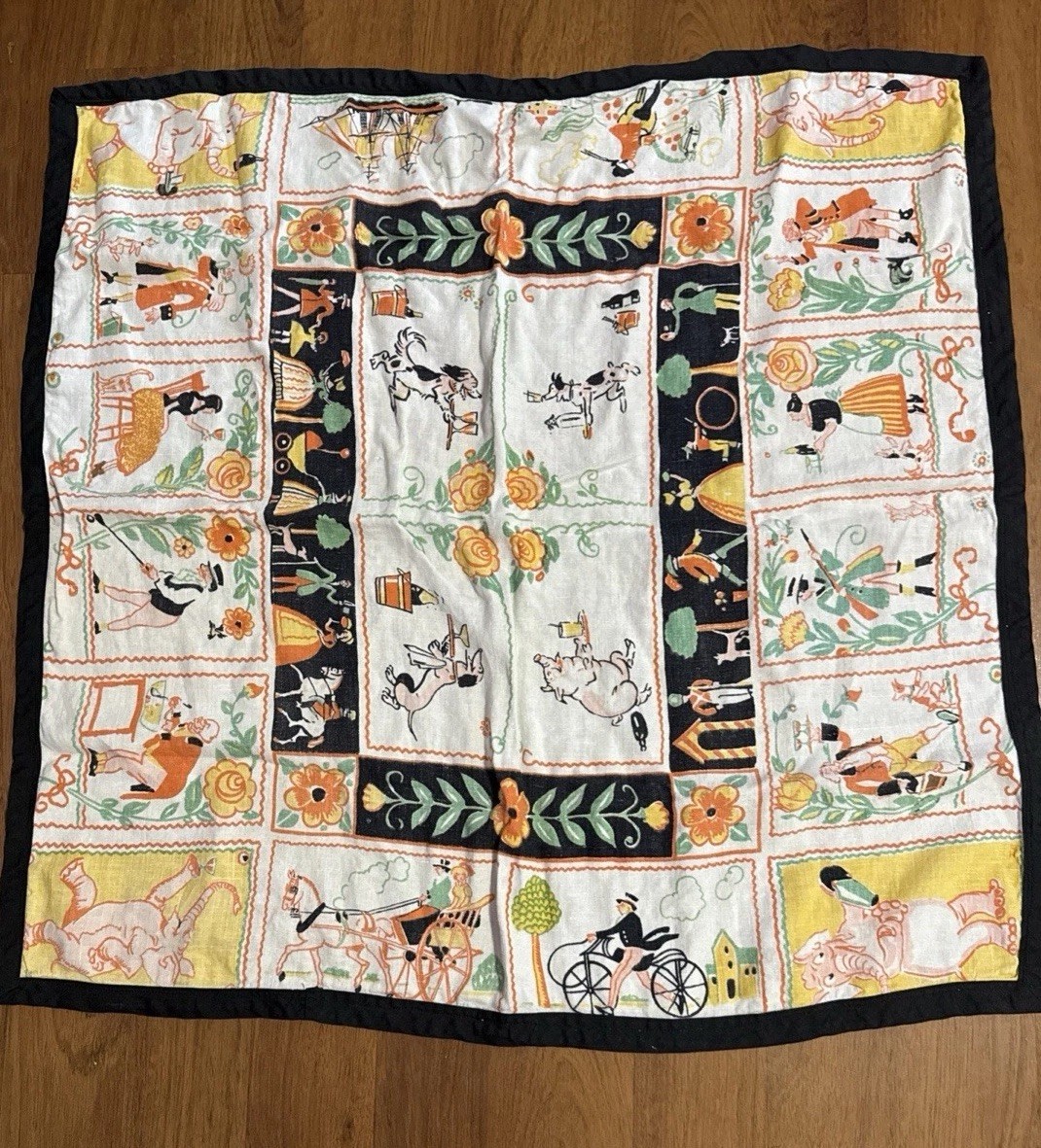 ​RARE Vintage Tony Sarg Anthropomorphic Card Tablecloth Whimsical Barware MCM