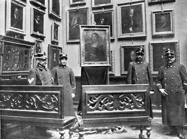 Agents barrier arranged benches around Mona Lisa Museum Offices Fl- Old Photo