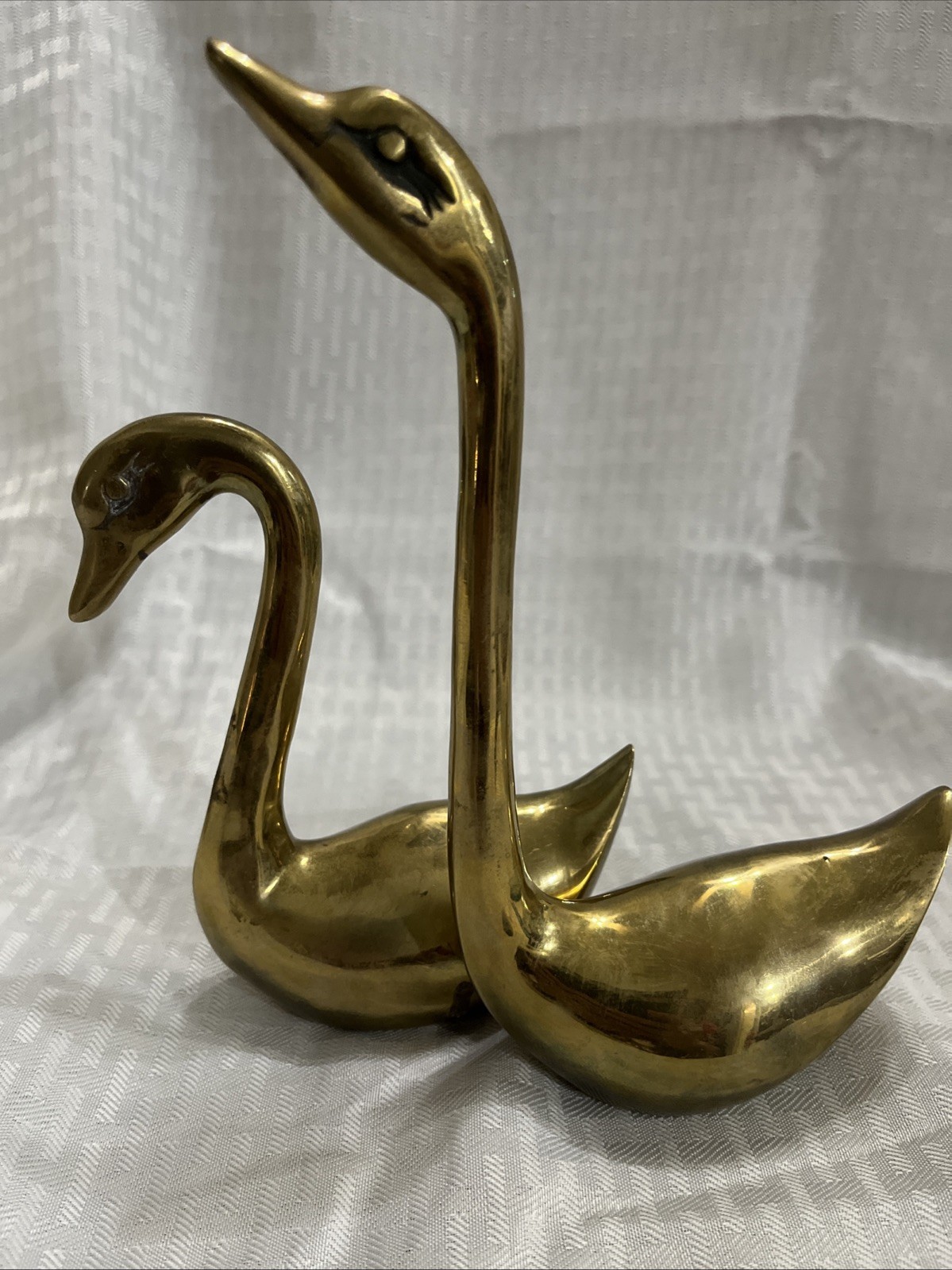 Pair Of VTG MCM Hollywood Regency Brass Swan Figurines Korea 8.75 & 6 Inches