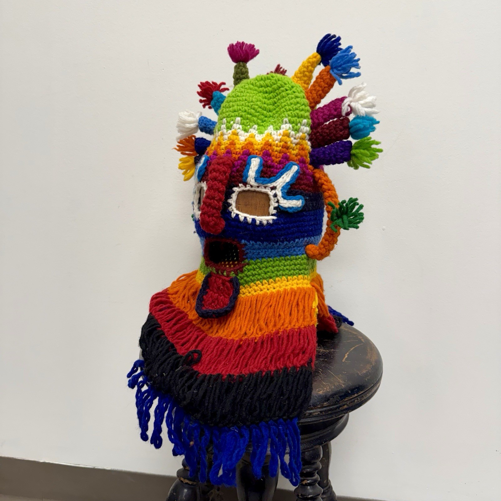Vintage Ecuadorian Traditional Aya Huma Wool Mask