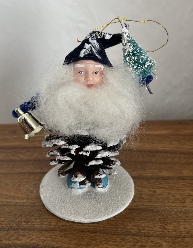Vintage Christopher Radko For Shiny Brite Pinecone Gnome Ornament Beard Tree 3”