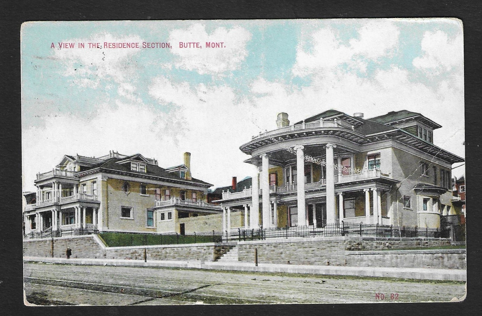 Butte Montana MT Residence Section Mansions 1909 Postcard Fargo ND Flag Cancel