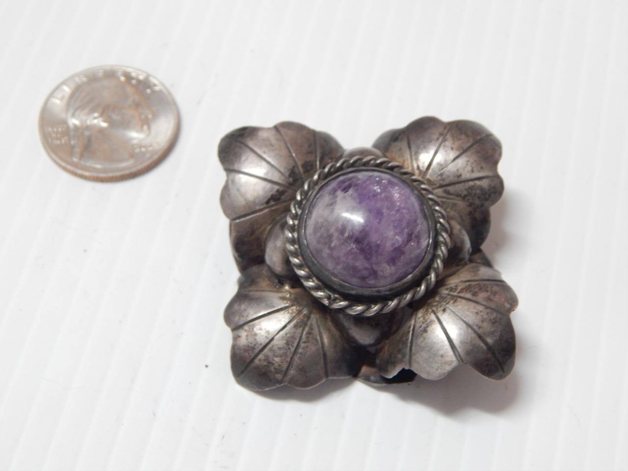 LARGE ANTIQUE 1915-1930 era MEXICAN STERLING SILVER AMETHYST PIN - MUSEUM GRADE