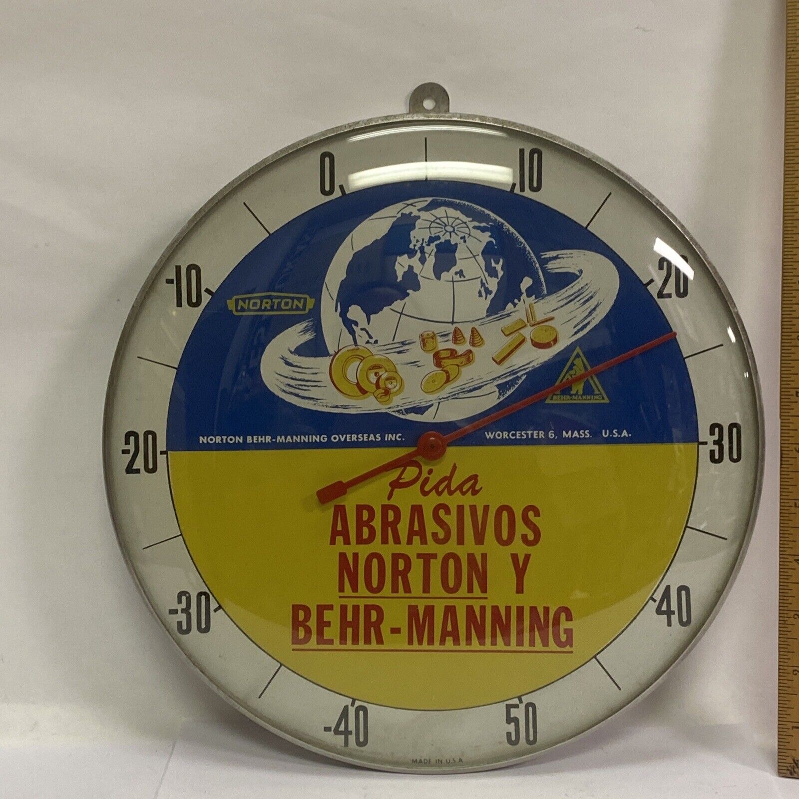 VINTAGE BEHR MANNING CERTIFIED DISTRIBUTOR ADVERTISING THERMOMETER FOREIGN