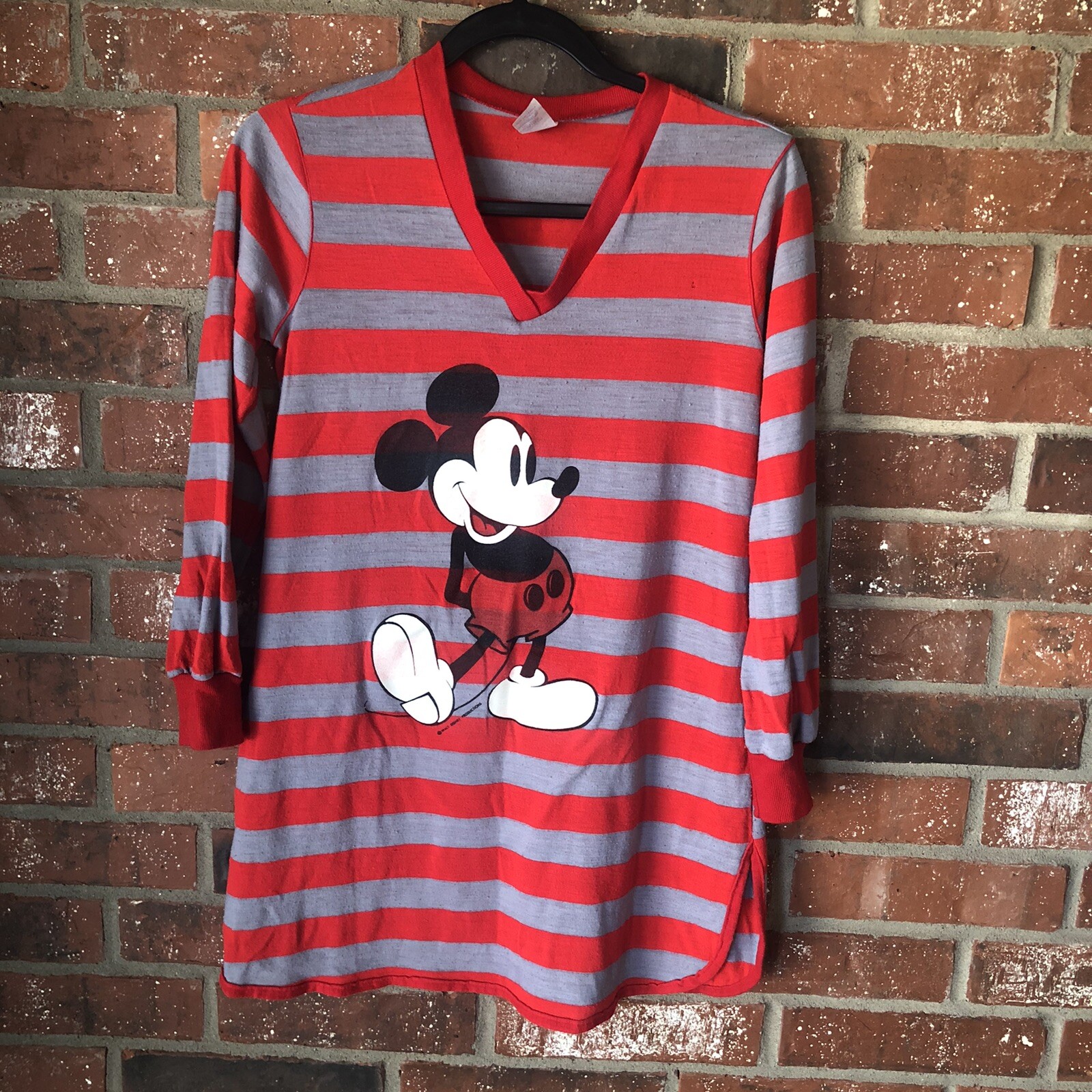 Vintage 70’s Radcliffe Lingerie Mickey Mouse Horizontal Striped Sleeping Shirt S