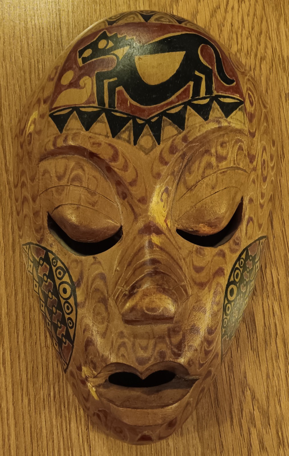 Hand Carved Wooden Tribal Mask Wall Decor – Bohemian Boho Primitive Vintage Folk