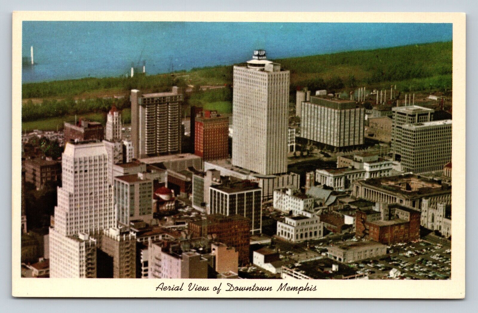Memphis TN North Main Business Complex & Mississippi River VINTAGE Postcard