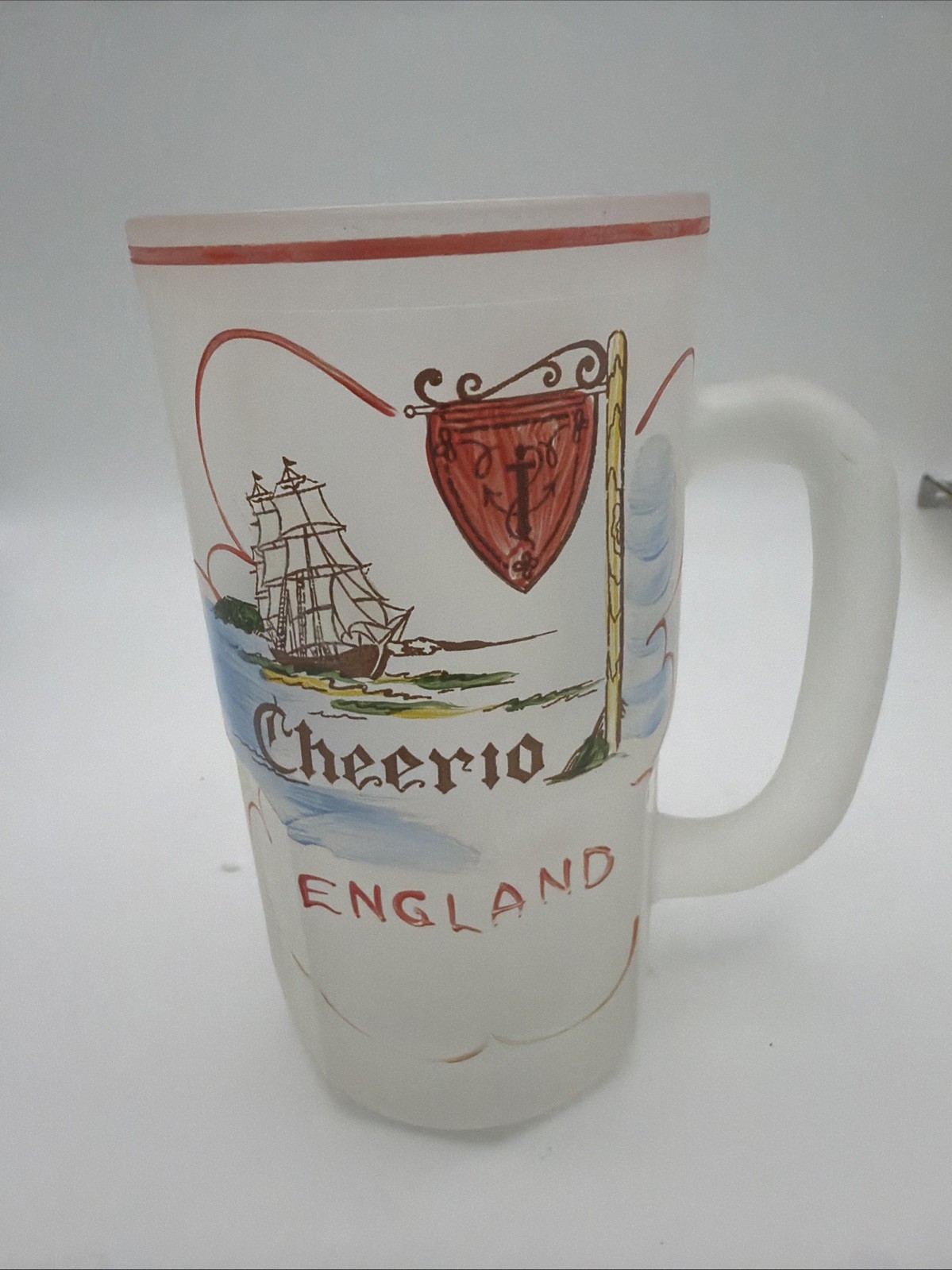 Vintage London England Souvenir Glass Beer Mug Frosted Glass 6”