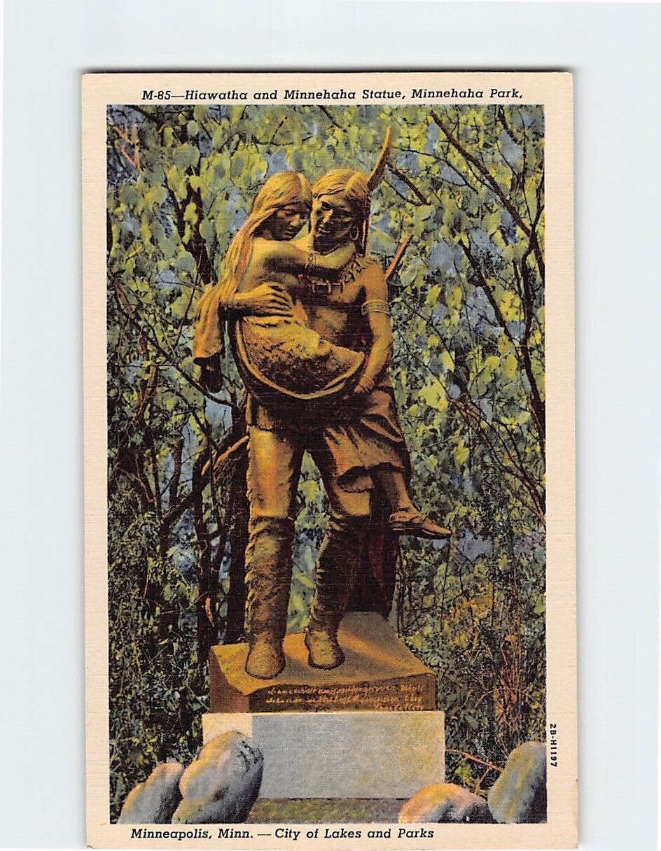 Postcard Hiawatha And Minnehaha Statue Minnehaha Park Minneapolis Minnesota USA
