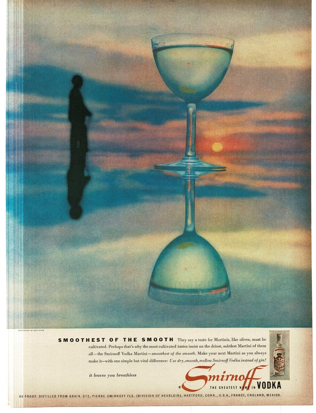 1956 Smirnoff Vodka martini ethereal dreamy sky reflection Vintage Print Ad