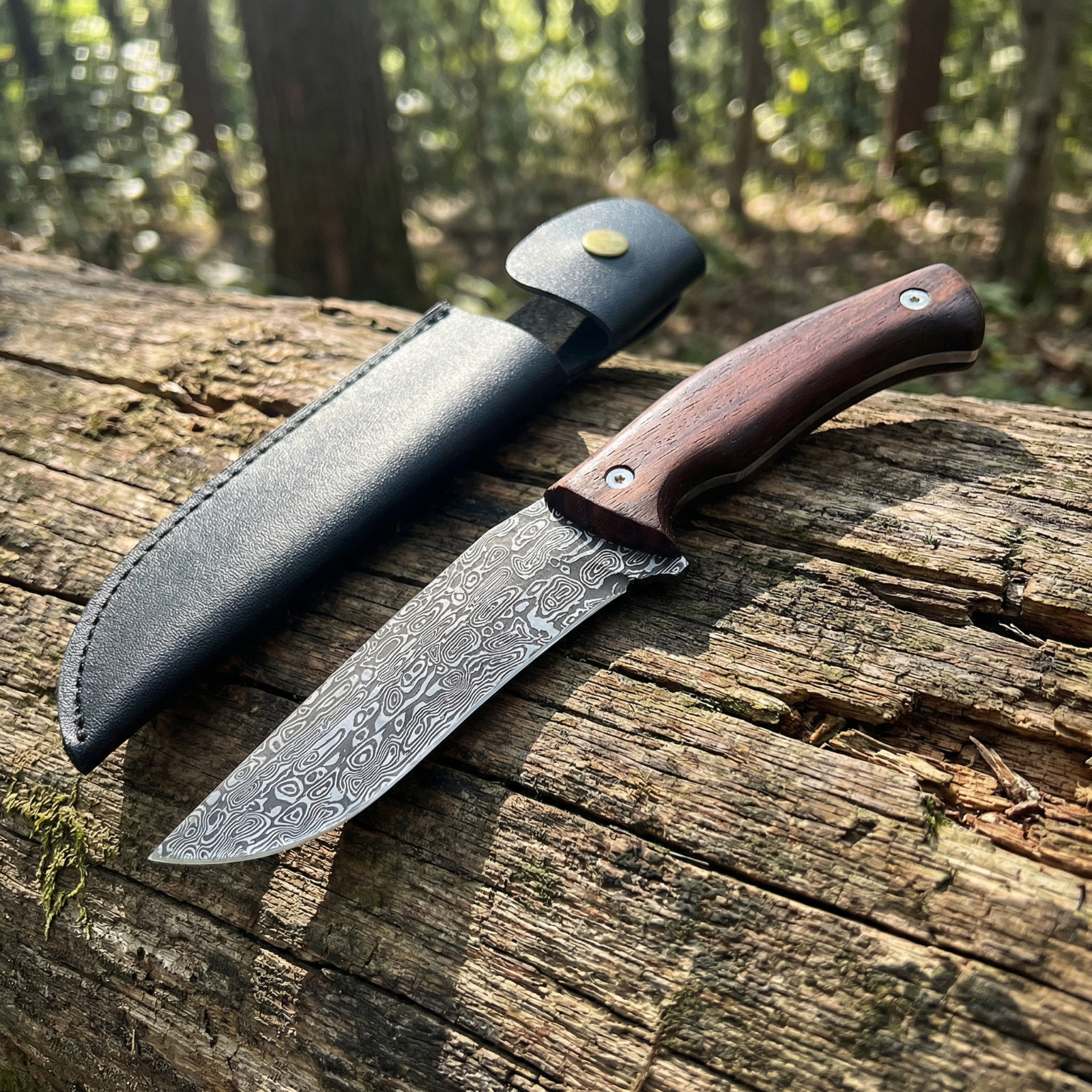 Vintage Damascus pattern Knife - 5cr steel material, Rosewood Handle Vintage Damascus pattern Knife - 5cr steel material, Rosewood Handle