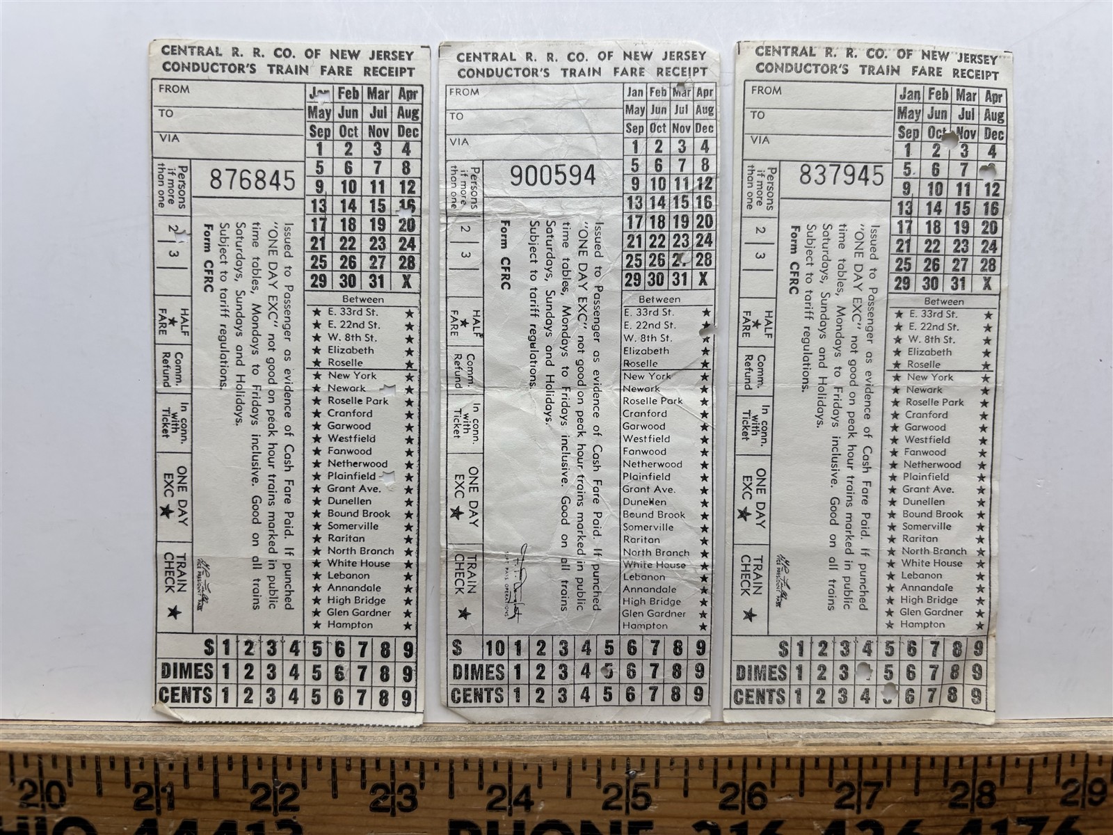 1970s Central Railroad of NJ Train Railroad Tickets Vintage