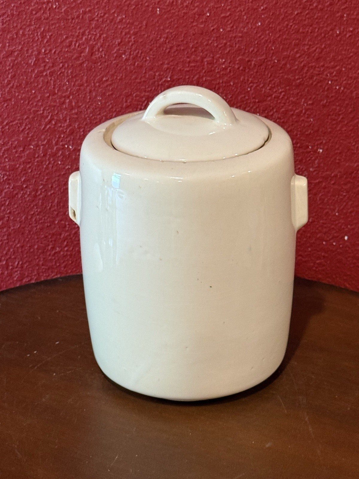 Vintage McCoy White Cylinder Cookie Jar W/Double Handles, 1940’s
