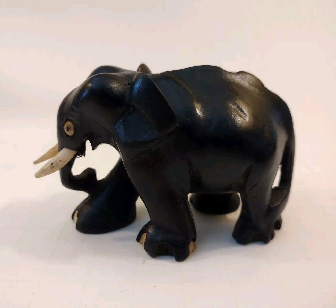 Vintage Pre-1972 Hand Carved Wood Baby Elephant Sculpture Figurine Black Ebony 