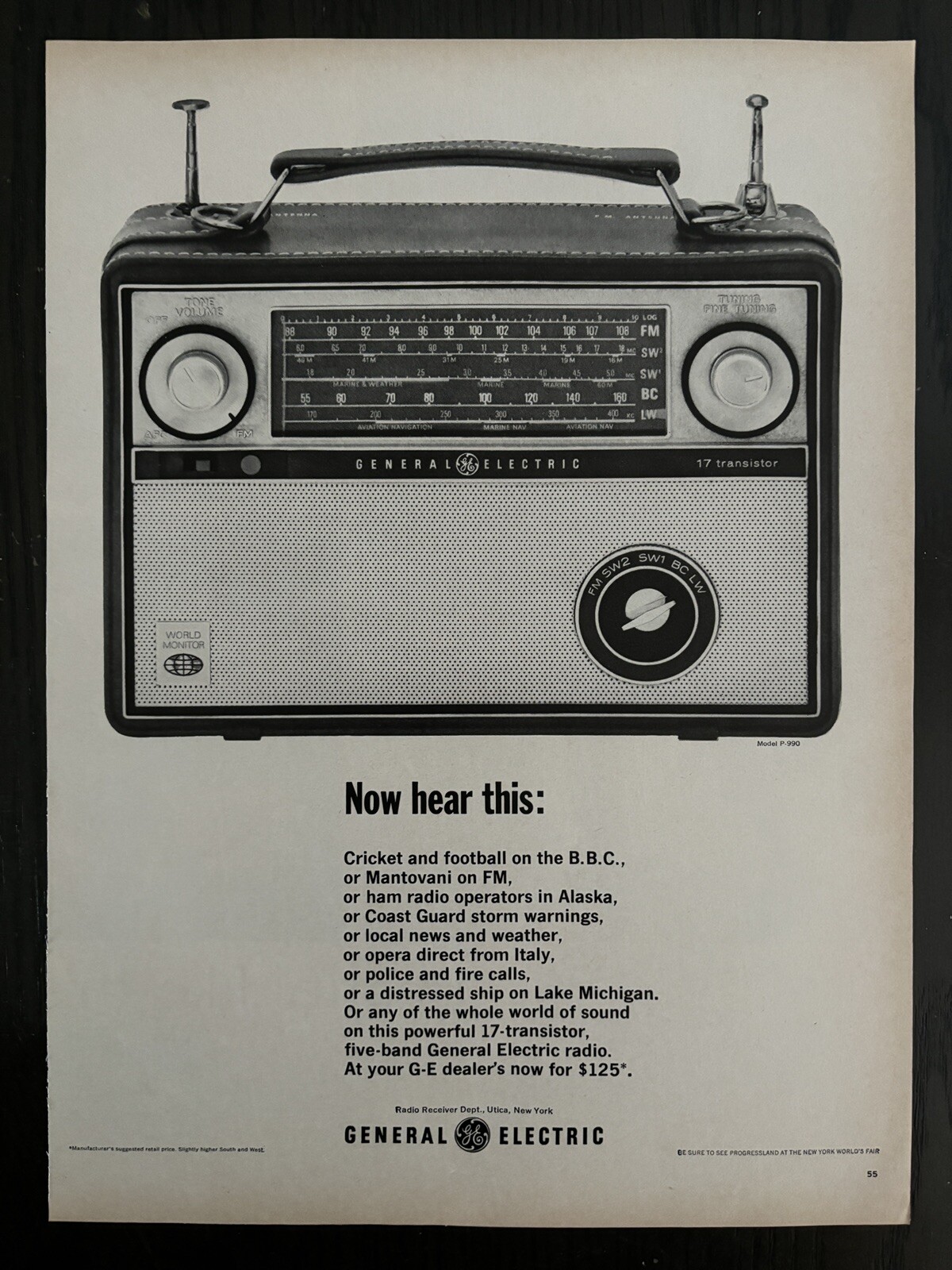 GENERAL ELECTRIC RADIO 17 TRANSISTOR ELECTRIC FM /AM VINTAGE PRINT AD 1964