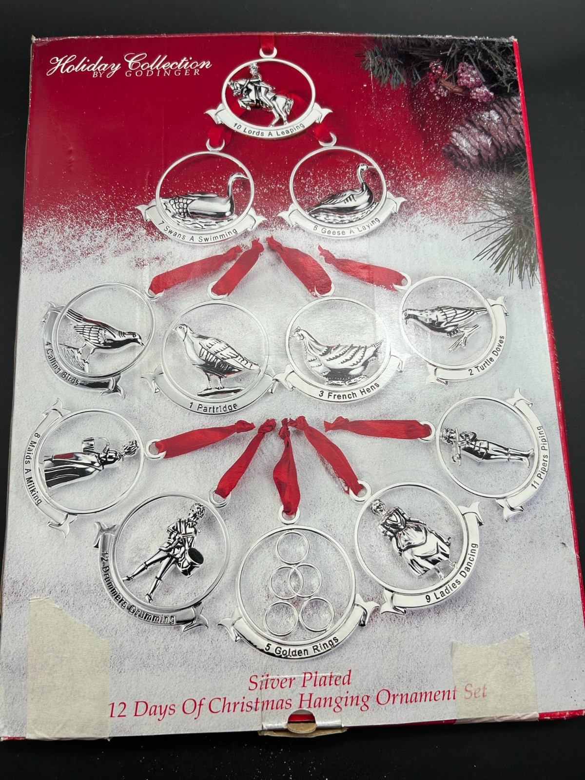 Godinger Silver Plated 12 Days of Christmas Ornament Set Complete Original Box