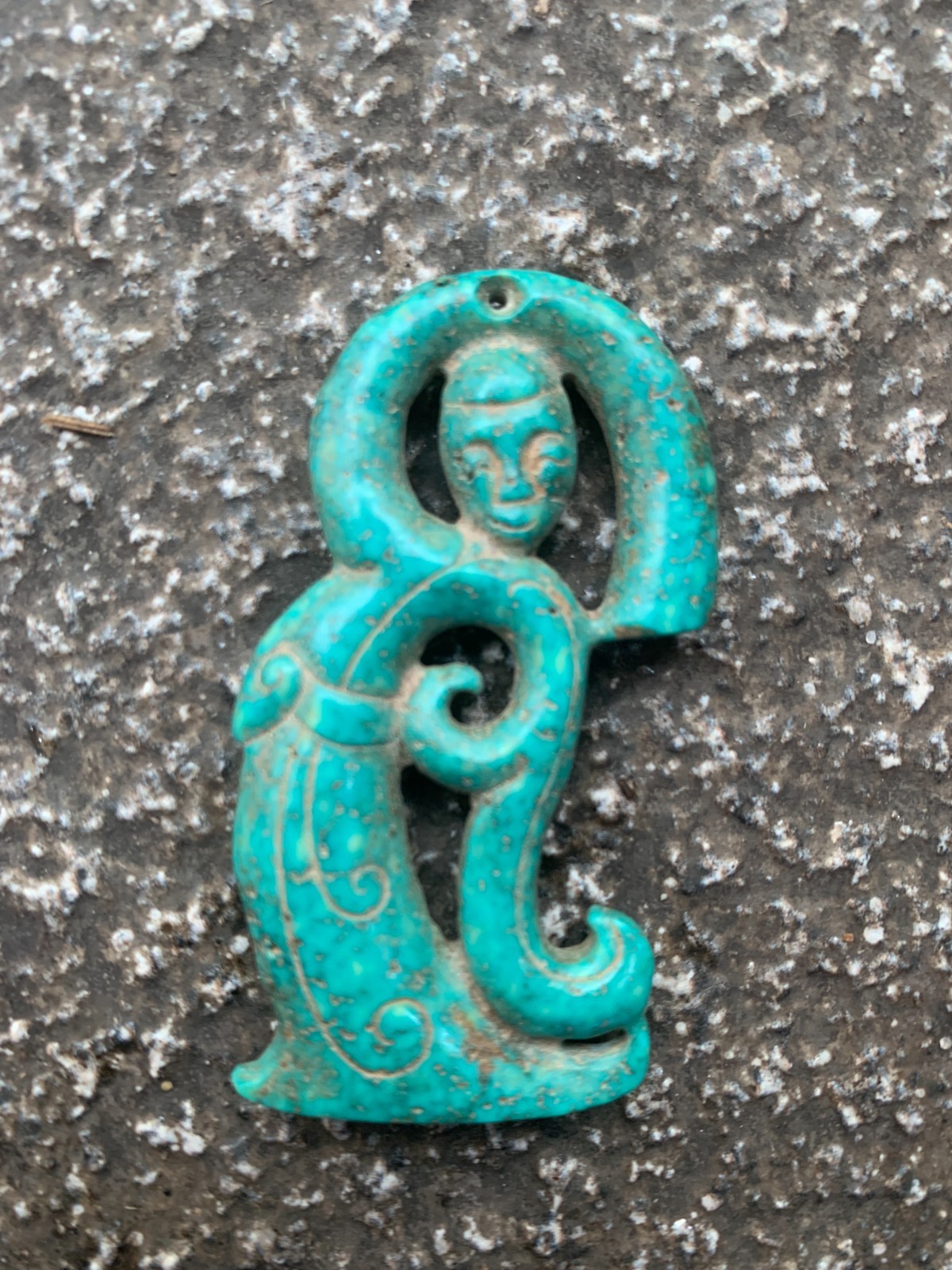 Excellent Chinese Turquoise Jade Hand Carved *Figure* Pendant