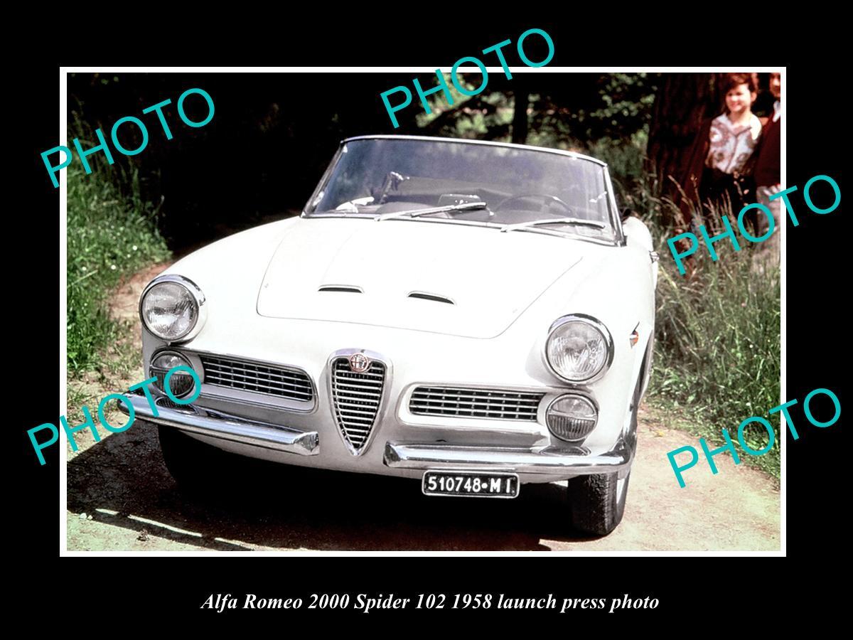 OLD LARGE HISTORIC PHOTO OF 1958 ALFA ROMEO 2000 SPIDER LAUNCH PRESS PHOTO 1