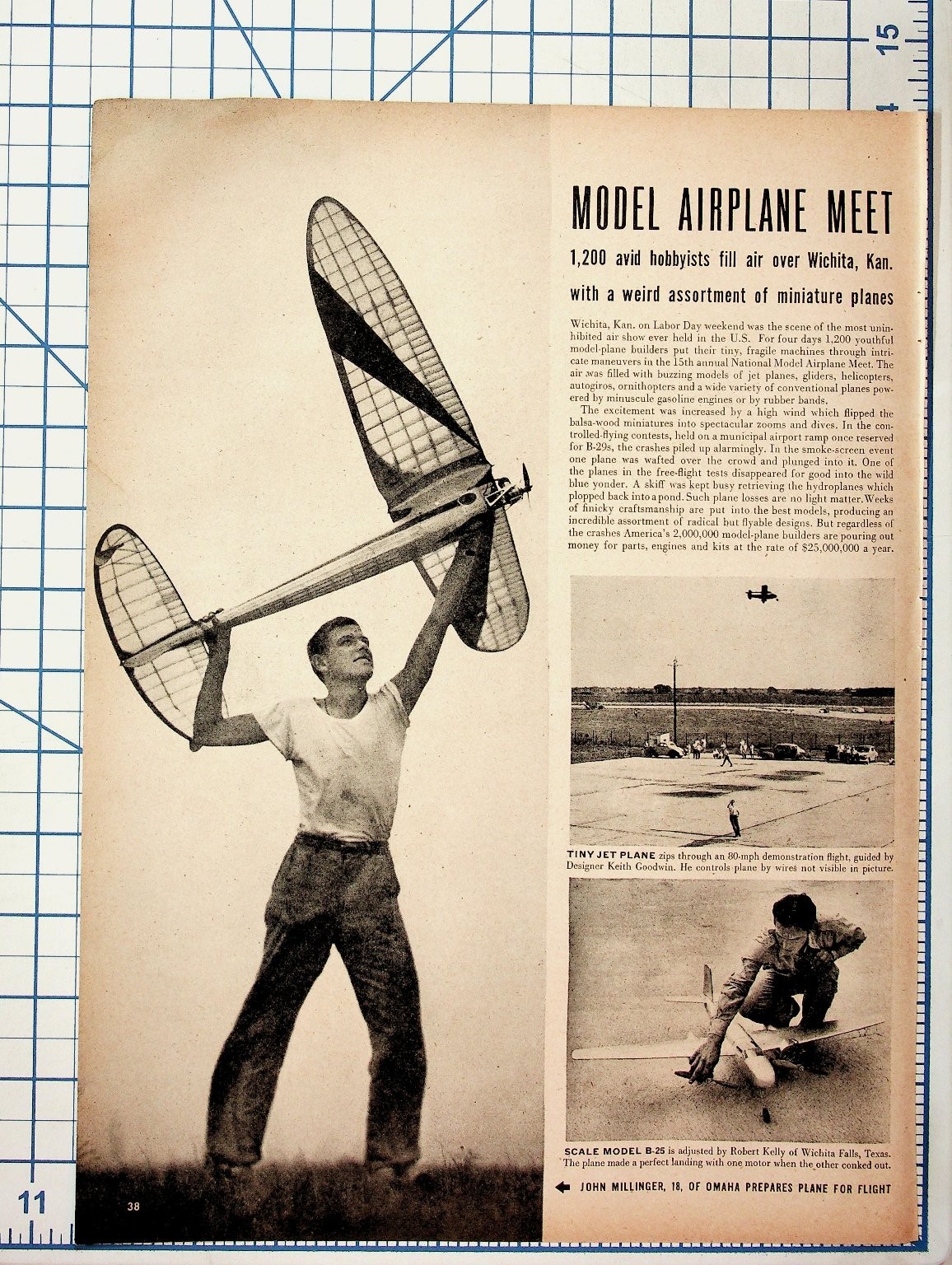 1940s-50s Wichita Kansas Model Airplane Meet Magazine Article Clipping
