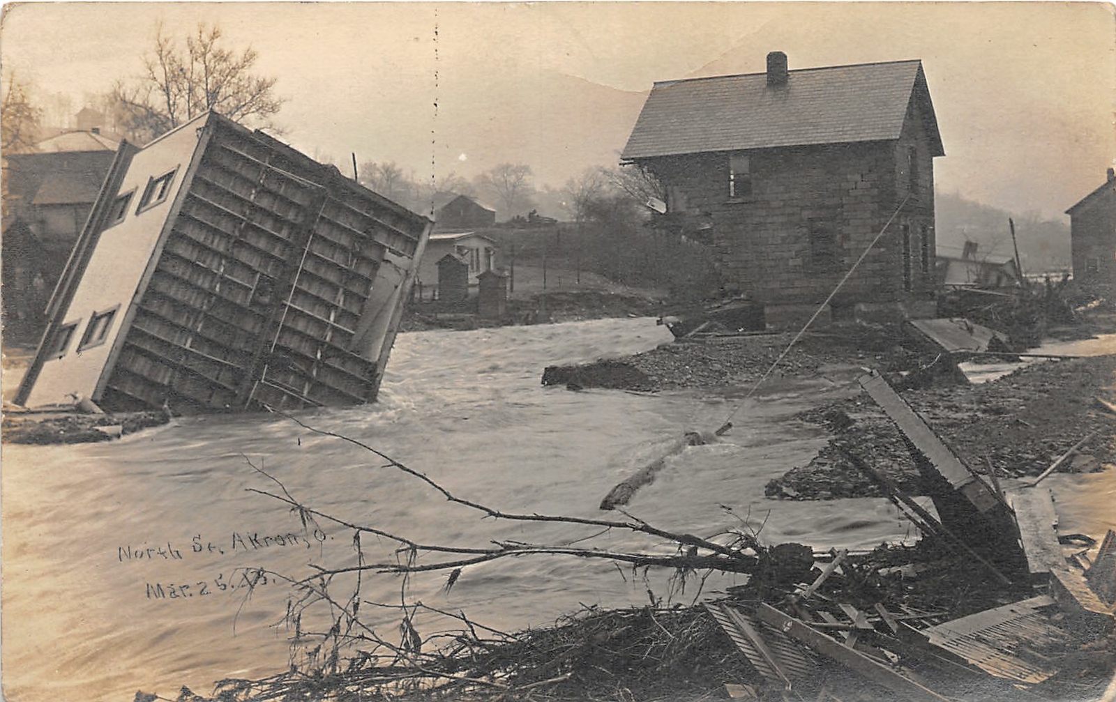 H61/ Akron Ohio RPPC Postcard c1913 Flood Disaster Homes North St 168