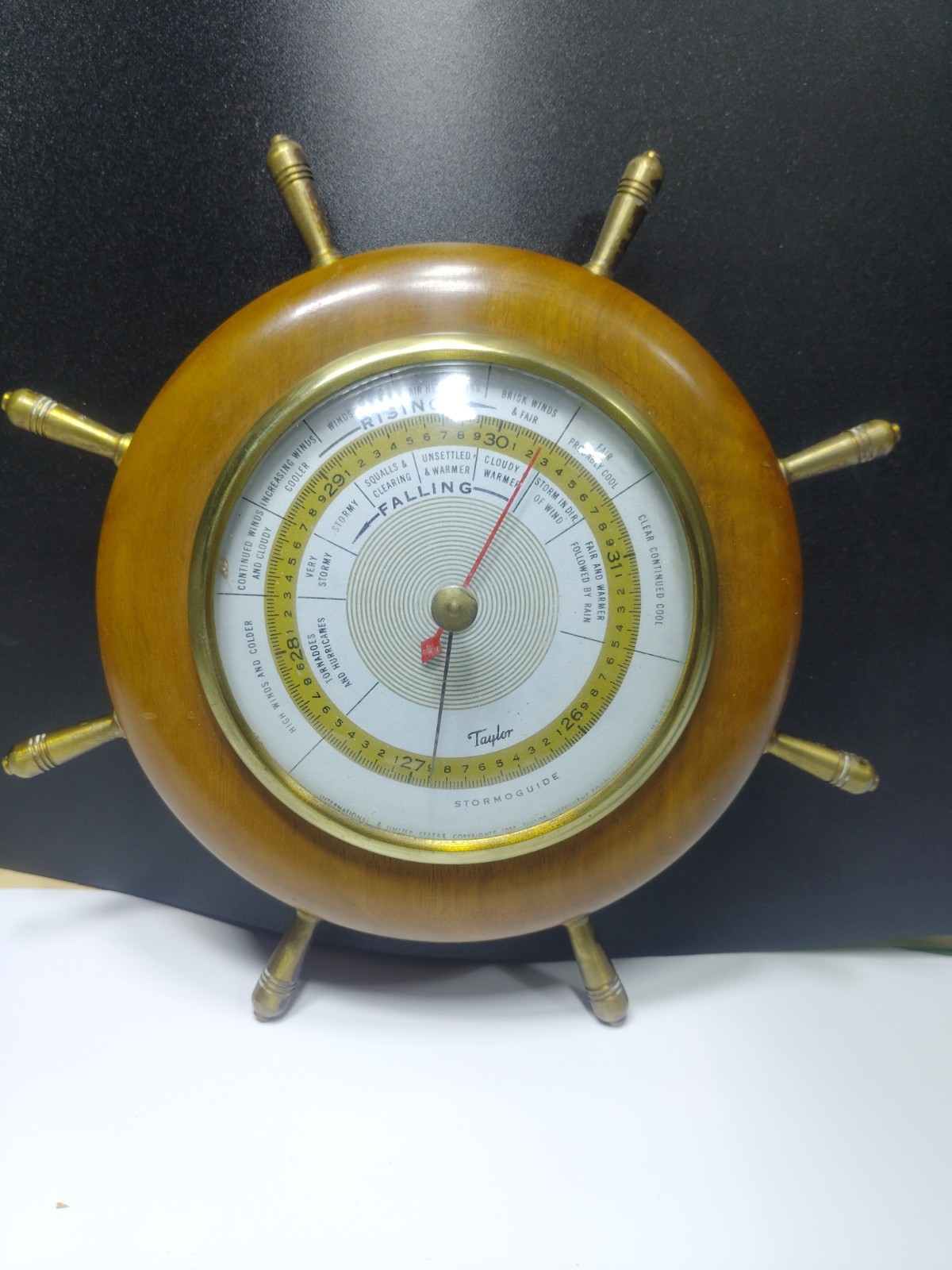 Vintage 1920\'s Taylor Storm Guide Barometer Brass & Genuine Solid Mahogany Wood