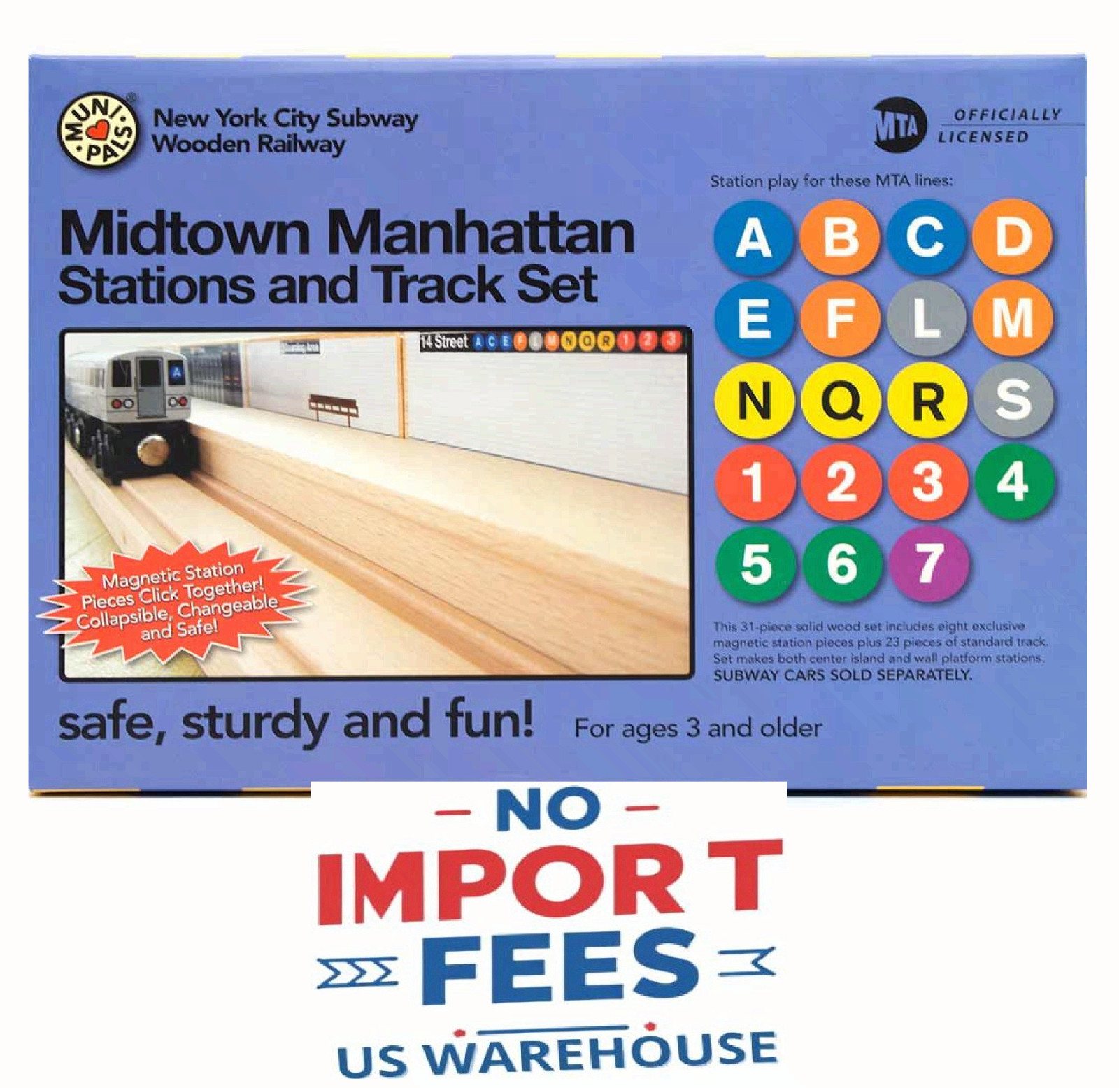 Munipals Midtown Manhattan Wooden 23 Piece Subway Train Station and Track Set