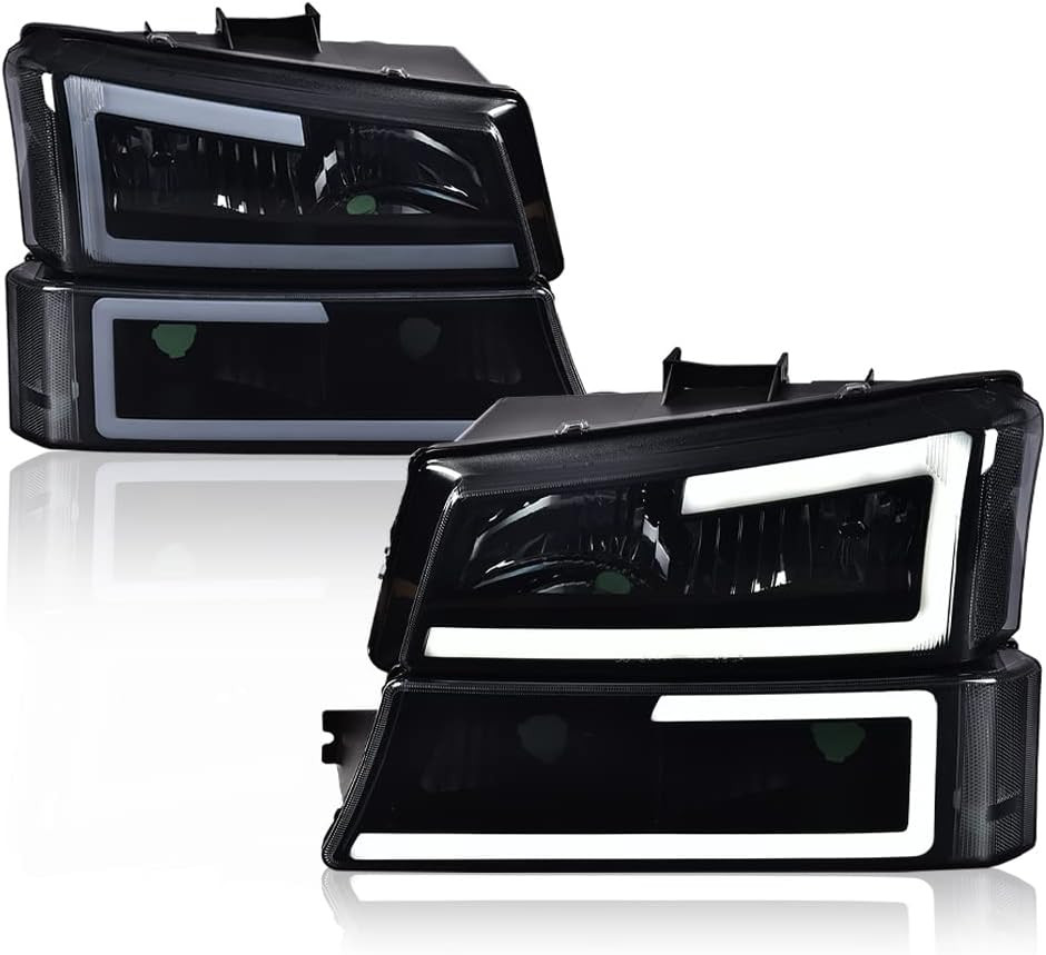 LED DRL Headlight Assembly Compatible with 1500 2500 Chevy Avalanche 2003 2004 2