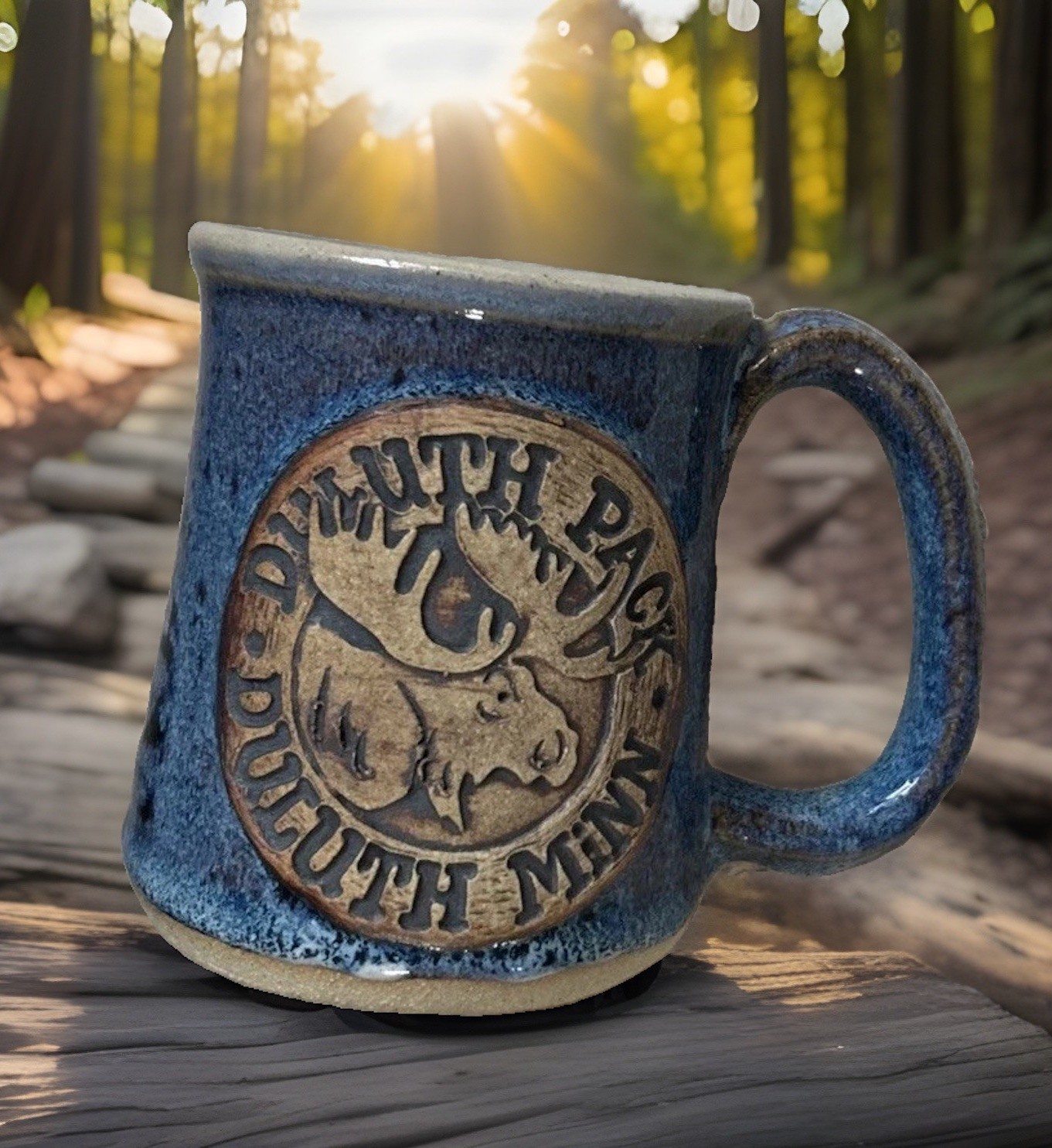 Vtg DULUTH PACK Singing Pines Mug Handmade Moose Medallion David Karakatsoulis