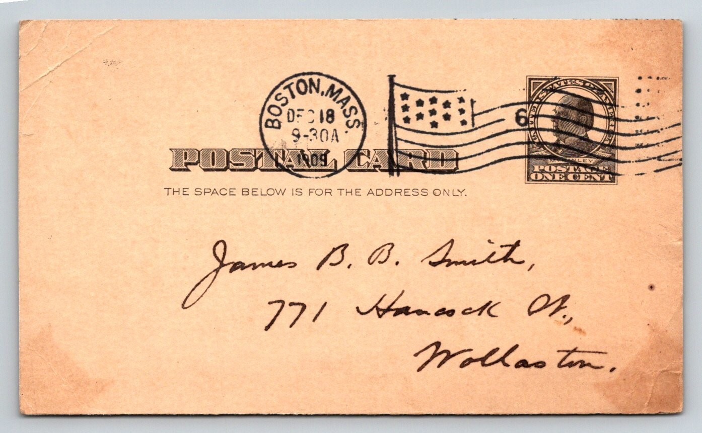 1909 Boston Philatelic Society Meeting Announcement Postcard US Stamp History