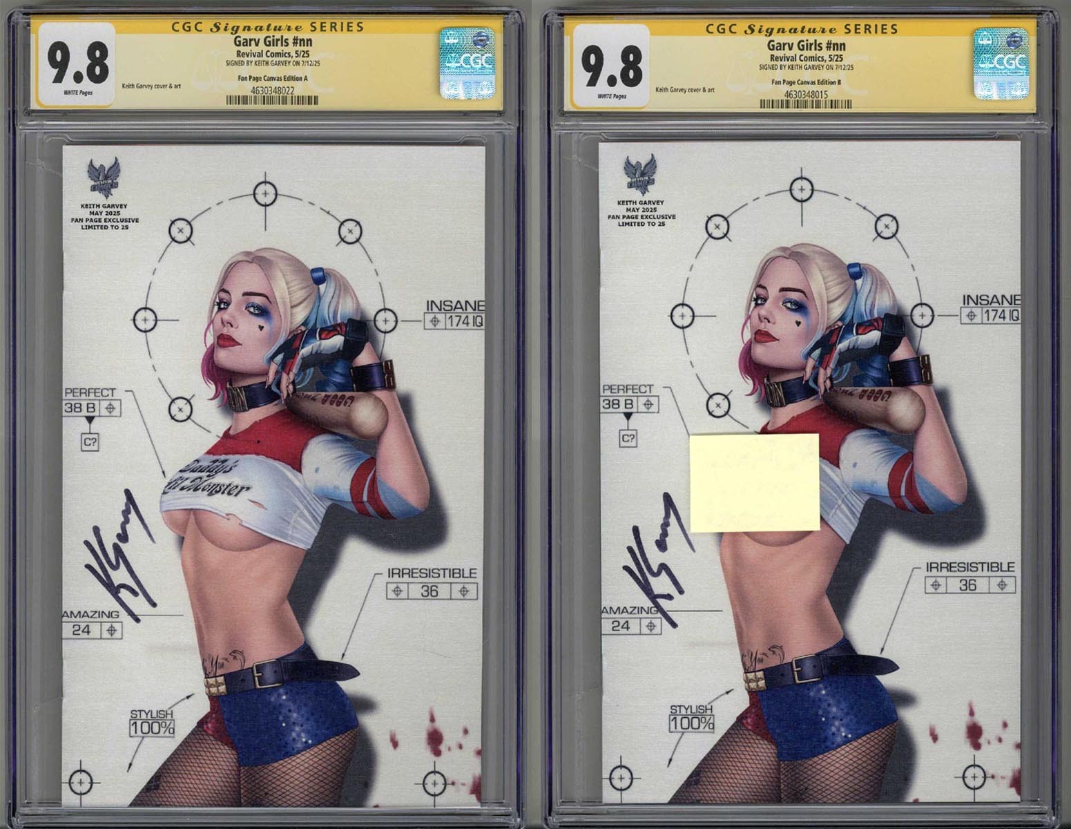 GARV GIRLS SET CGC 9.8 SS SIGNED KEITH GARVEY HARLEY FAN PAGE CANVAS EDITION A/B