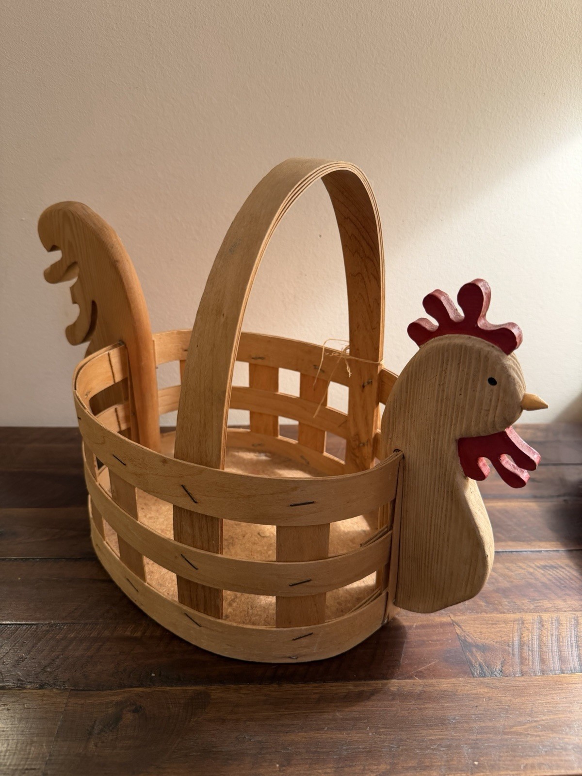 VTG Farmhouse Rooster Chicken Basket Egg Gathering Country Kitchen Decor Easter