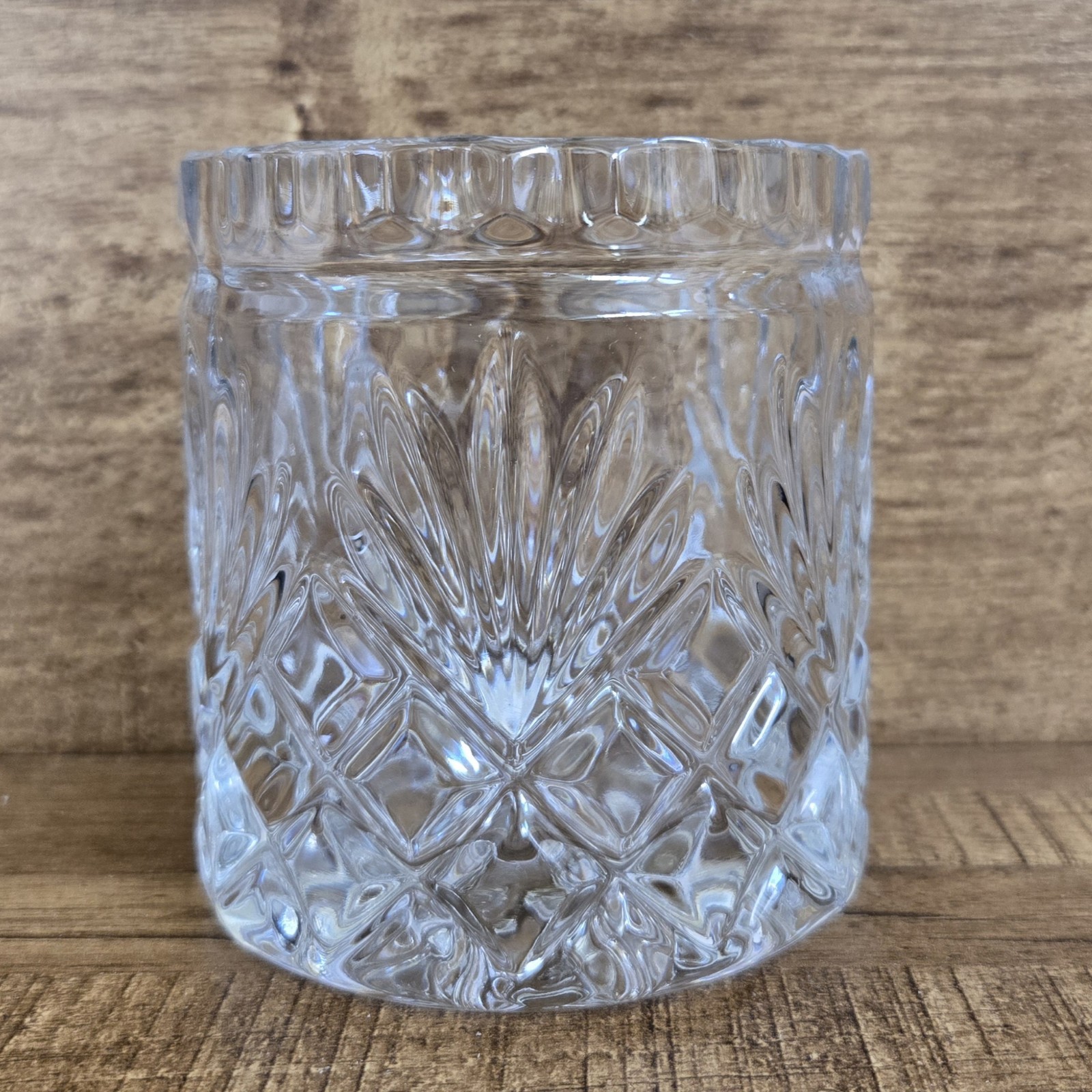 1940s Spooner Waffle Fan Pattern Lead Crystal USA Vase Utensil Holder Heavy