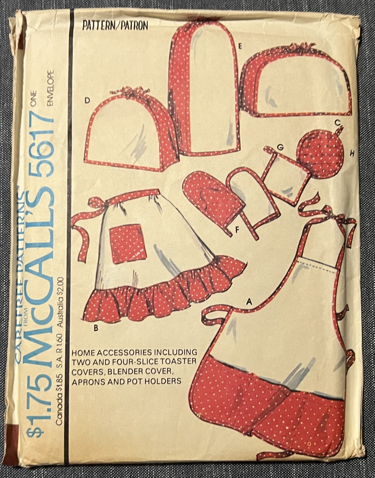 Vtg McCall's Sewing Pattern 5617 Retro Kitchen Appliance Covers Aprons Potholder