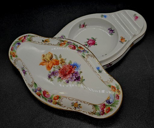 Scarse Vintage Schumann Bavaria Floral Porcelain Vanity Desk Organizer **READ