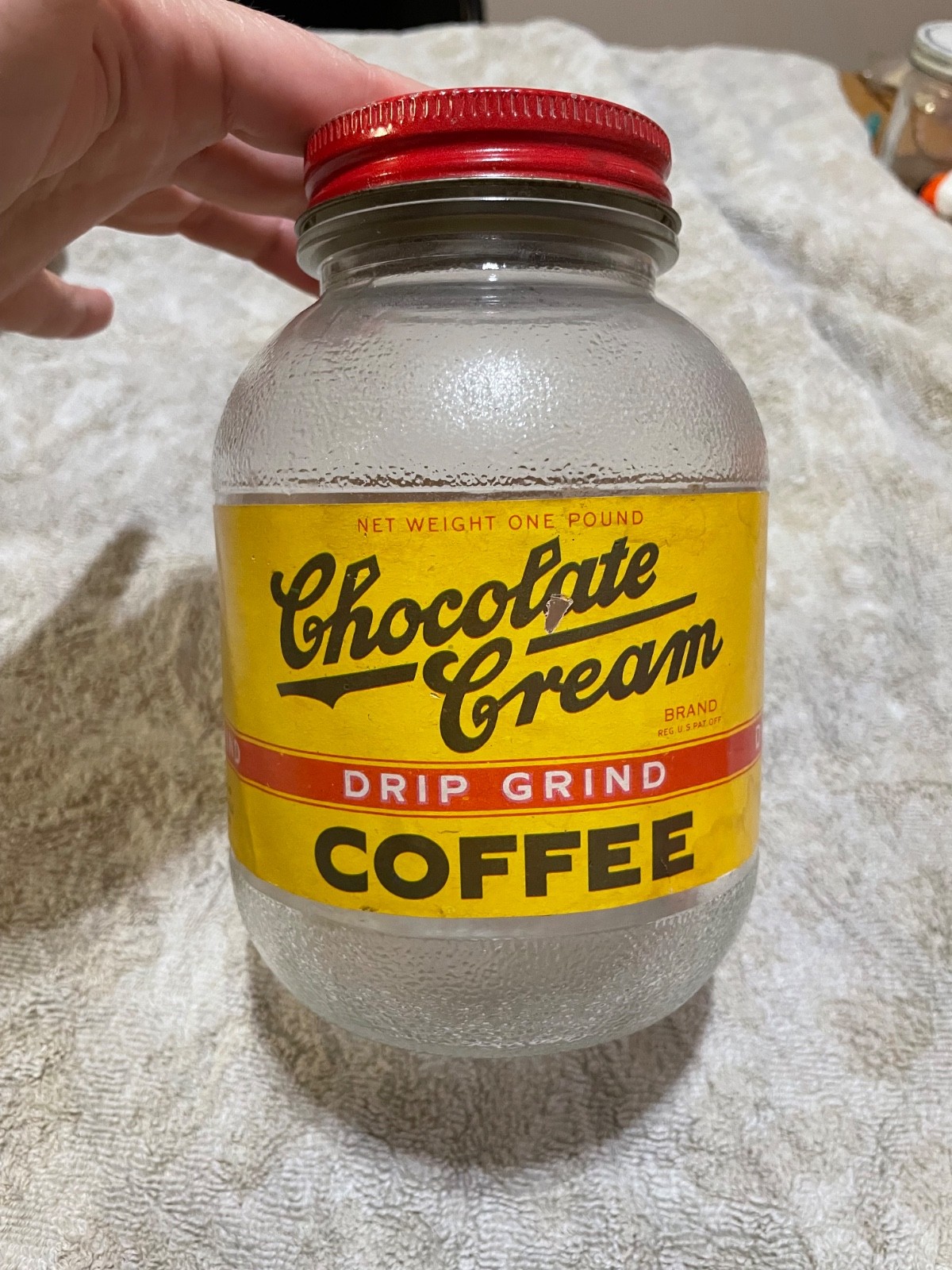 Vintage Chocolate Cream 1 Pound Coffee Jar Western Grocer Mills Marshalltown IA