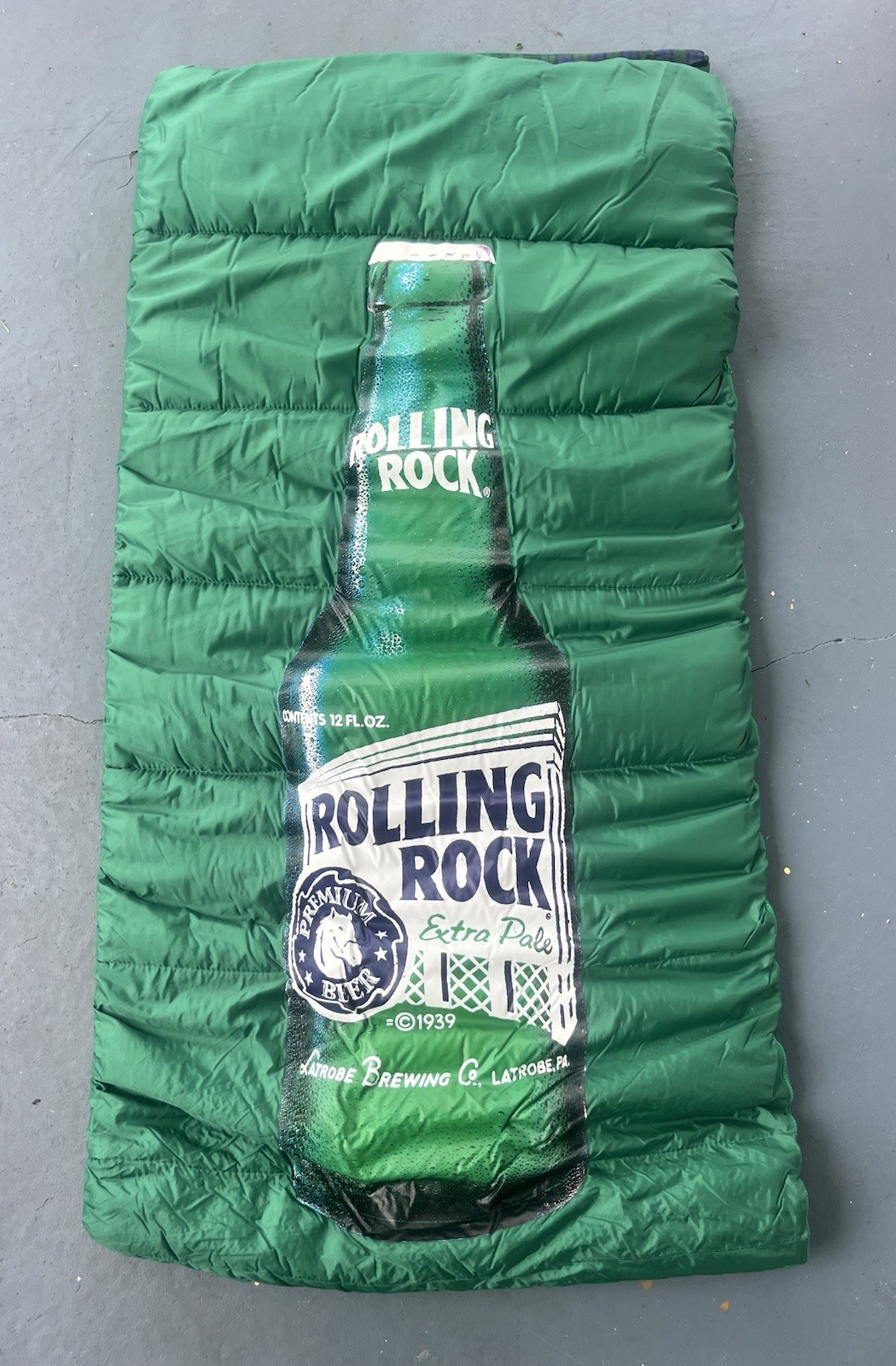 Vintage Rolling Rock Beer Sleeping Bag.