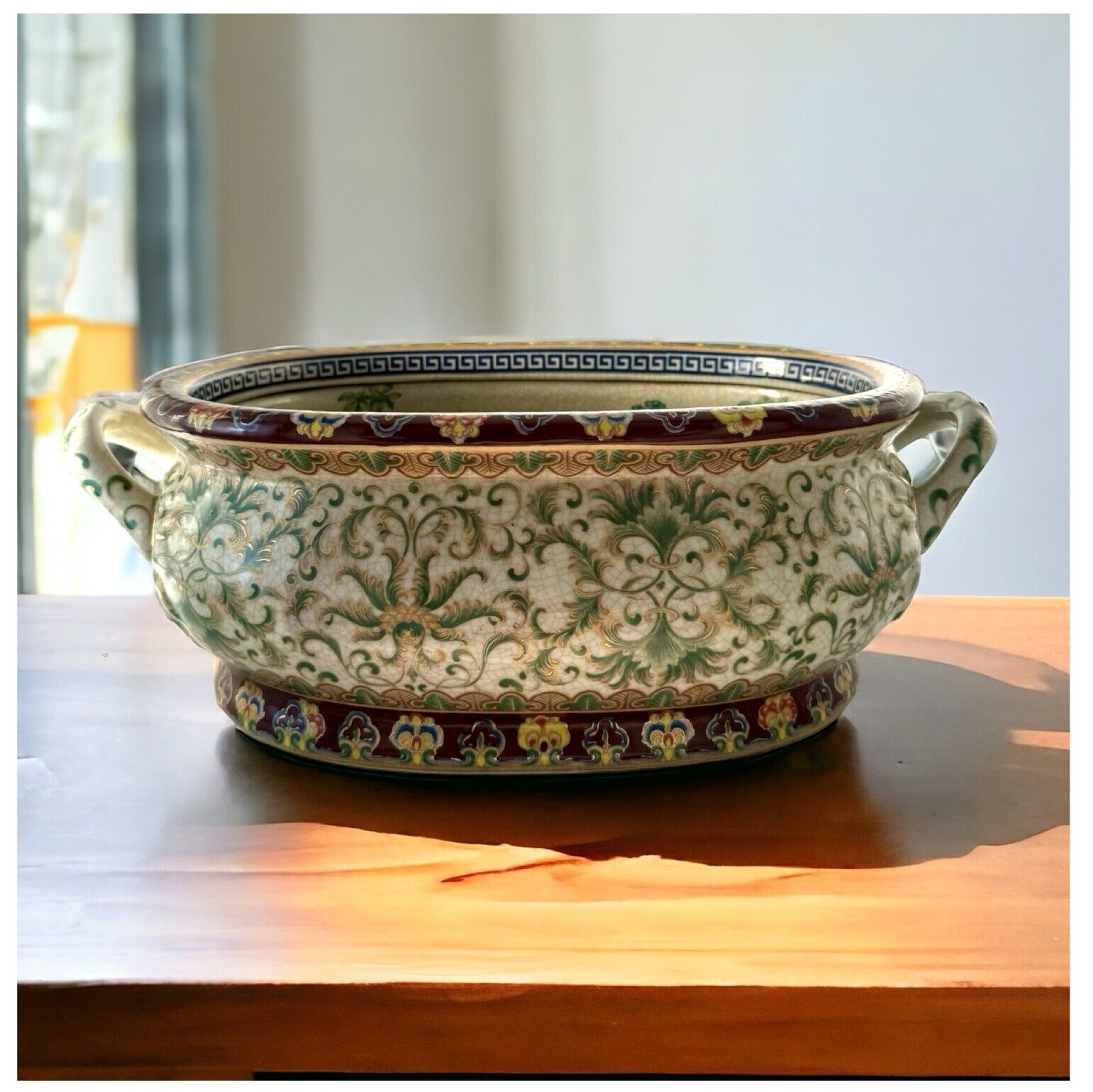 VTG Bombay Company 19.5” Chinoiserie Chinese Porcelain Koi Fish Oval Bowl Bath