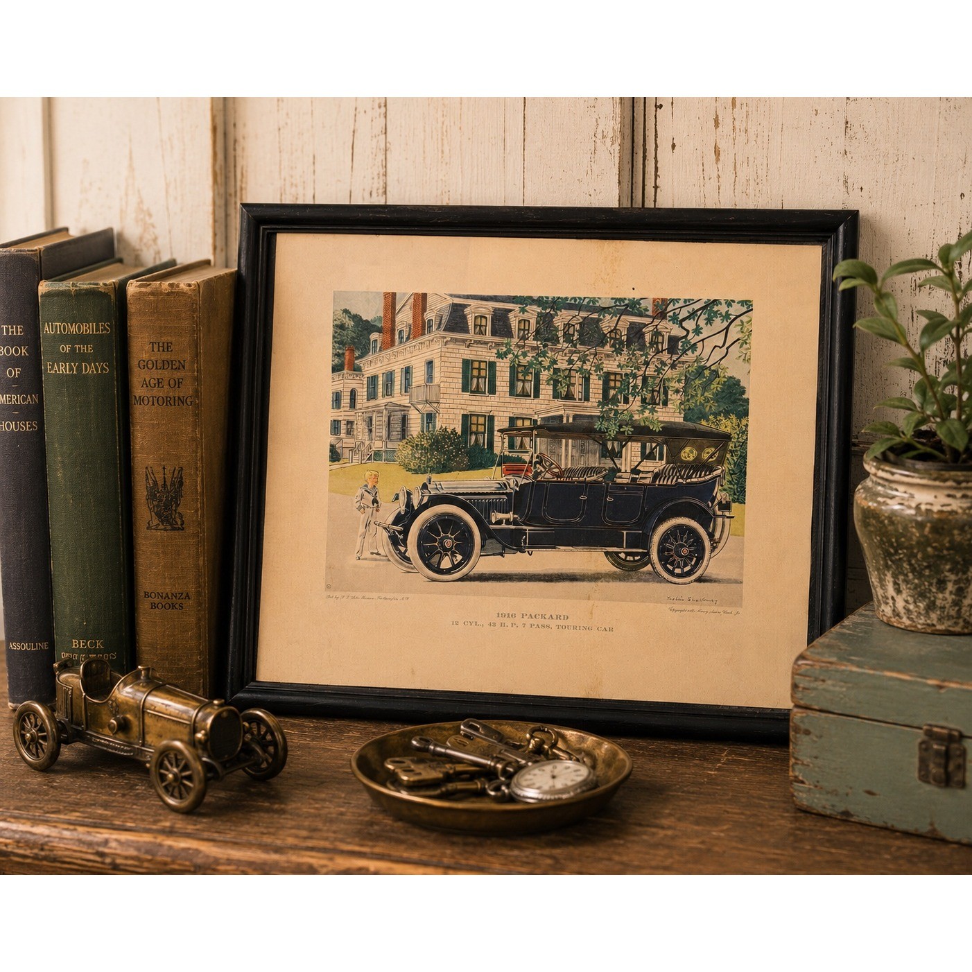 Vintage 1957 Leslie Saalburg 1916 Packard Touring Car Print L.I. Auto Museum