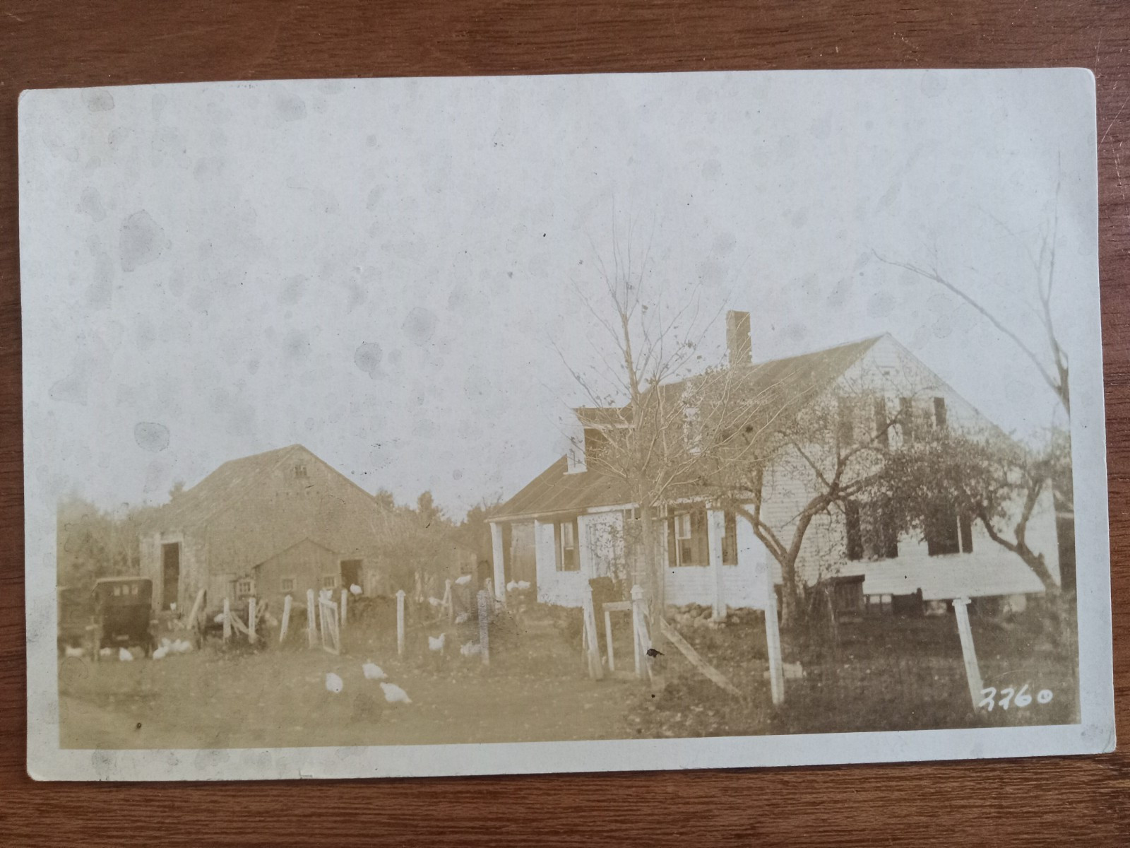 c1924 RPPC Farmhouses, Chester, Rockingham County, NH, car, chickens