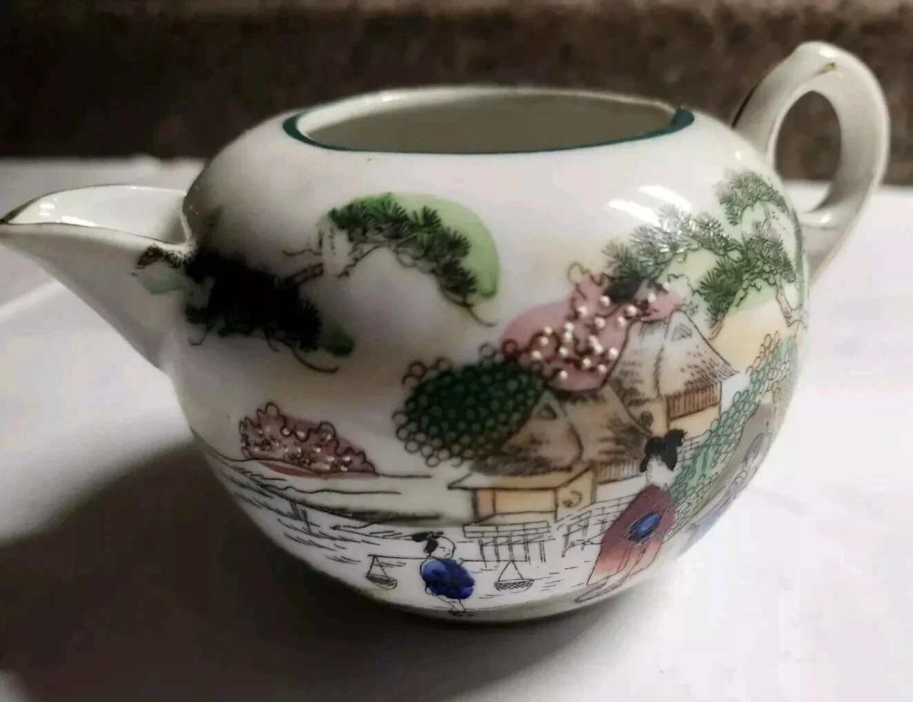 Vintage Japanese Porcelain Japan Creamer Pitcher Geisha Sea Scene Hand Painted 