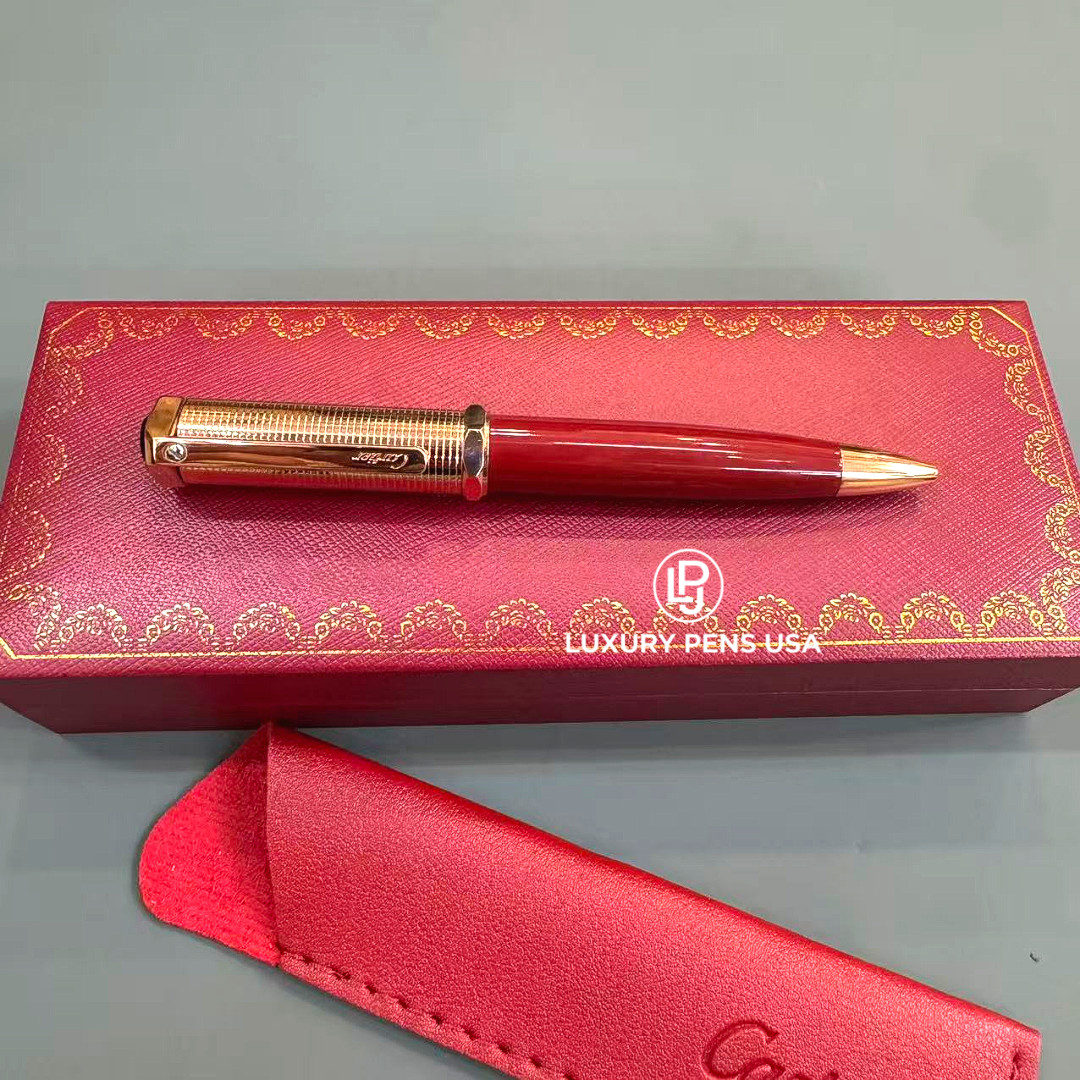 CARTIER Santos Rose Gold Red Resin Ballpoint Pen Textured Cap Luxury BID ️🛒
