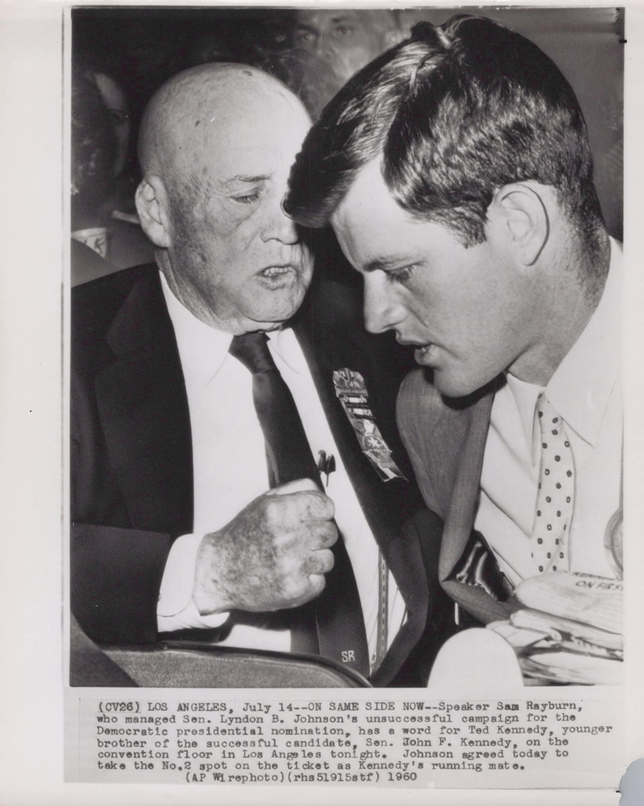 1960 Sam Rayburn Ted Kennedy Los Angeles Convention Original Press Photo