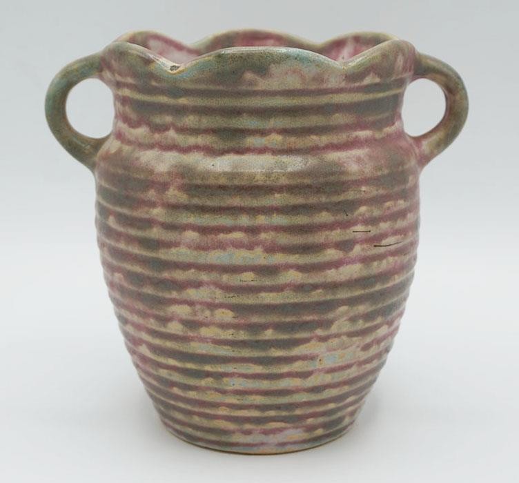 Burley Winter Ribbed Green Mauve Cream Pottery Vase 3F