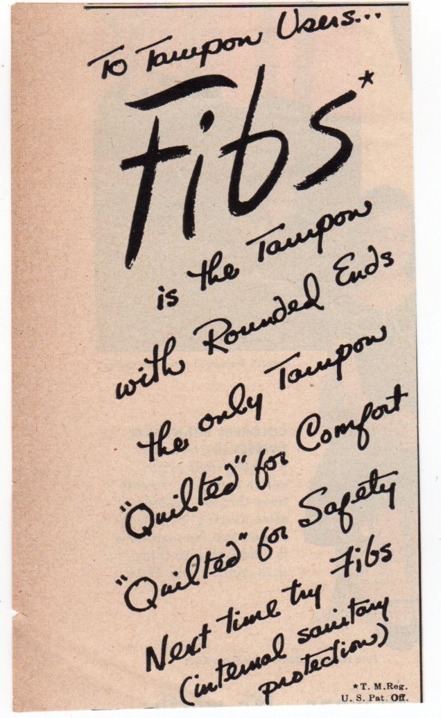 1949 FIBS Tampon Internal Sanitary Protection Feminine Hygiene Magazine Ad
