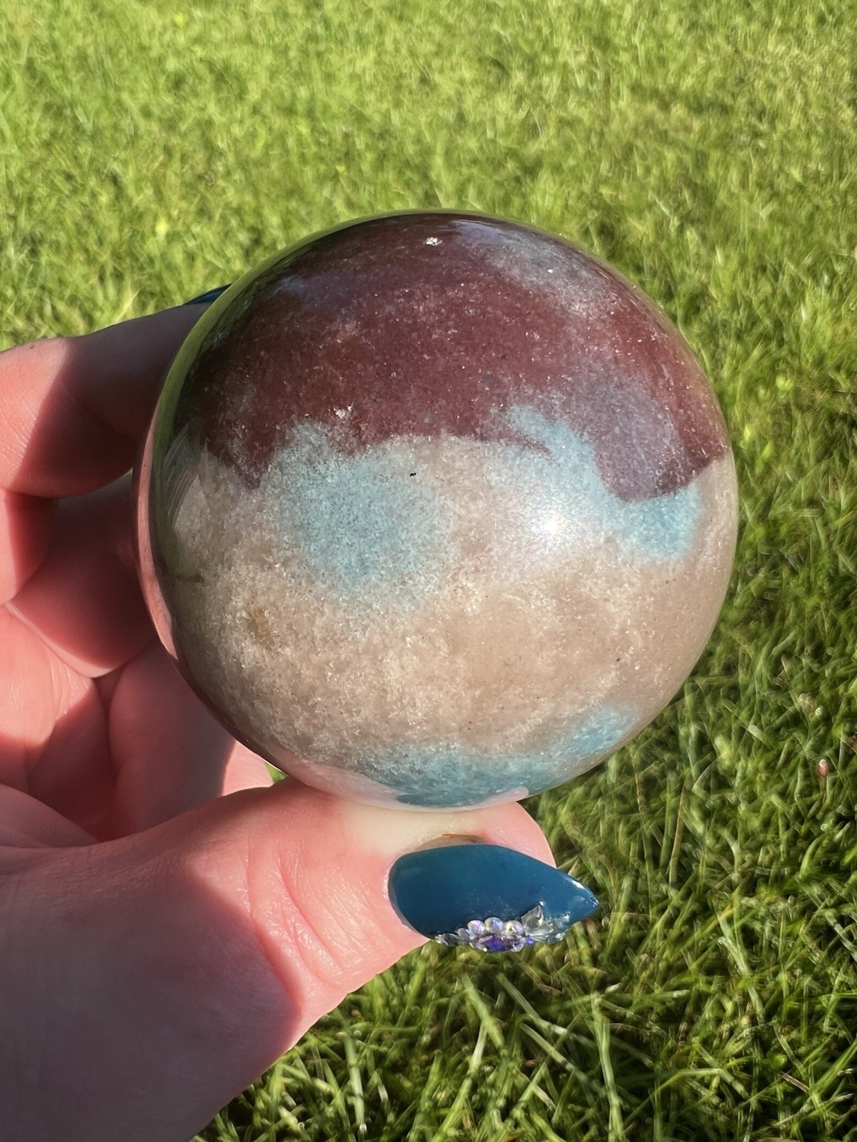 65mm Natural Trolleite Crystal Sphere Blue Burgundy Polished Healing Stone