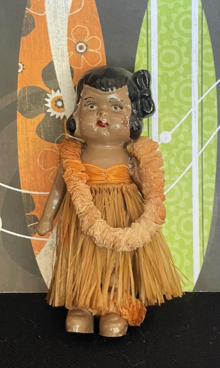Vintage/Antique Bisque Hawaiian Hula Doll W/Crepe Leis Hawaii Rare Vintage/Antique Bisque Hawaiian Hula Doll W/Crepe Leis Hawaii Rare